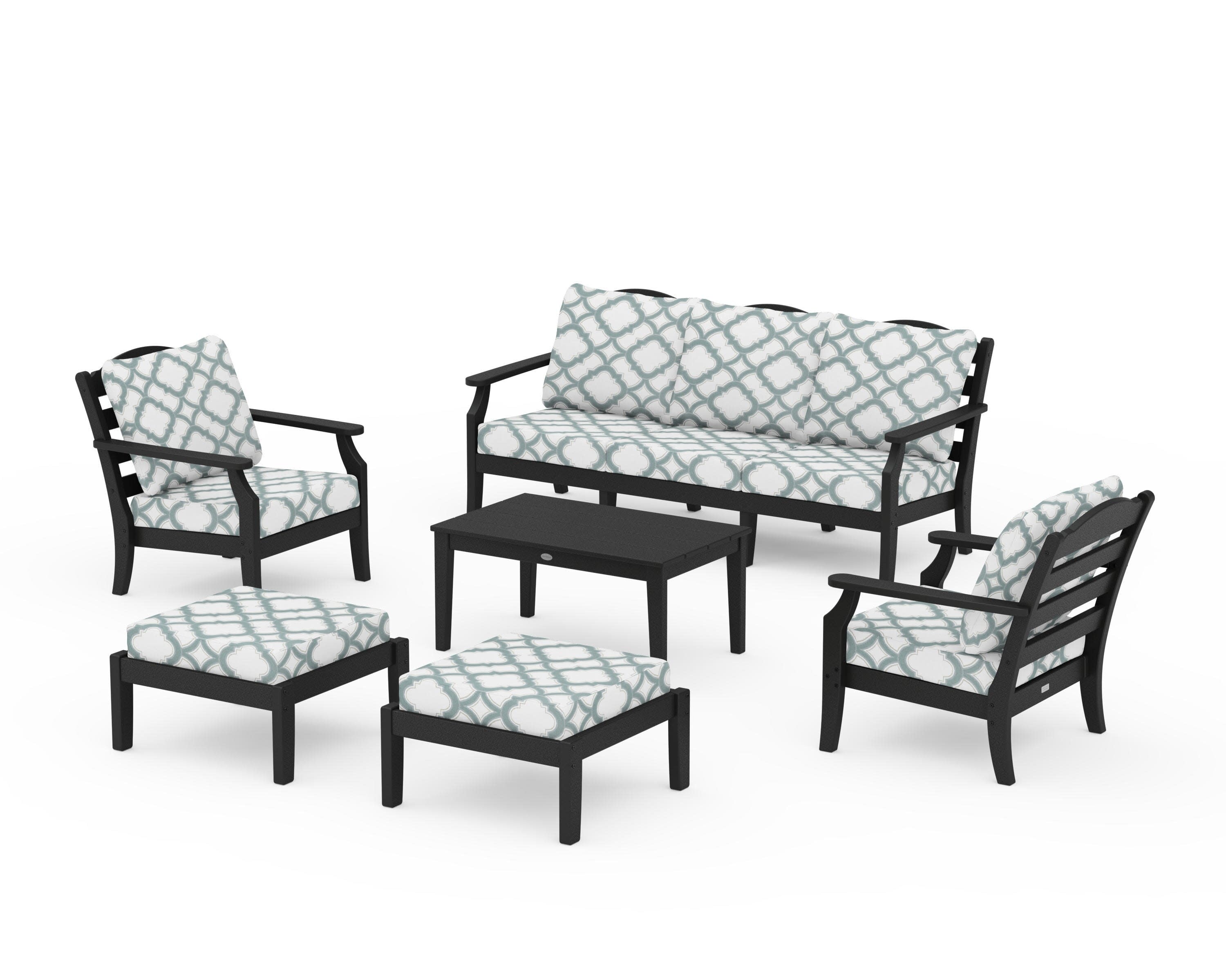 Savannah 6-Piece Lounge Sofa Set in Black / Trellis Glacier Spa