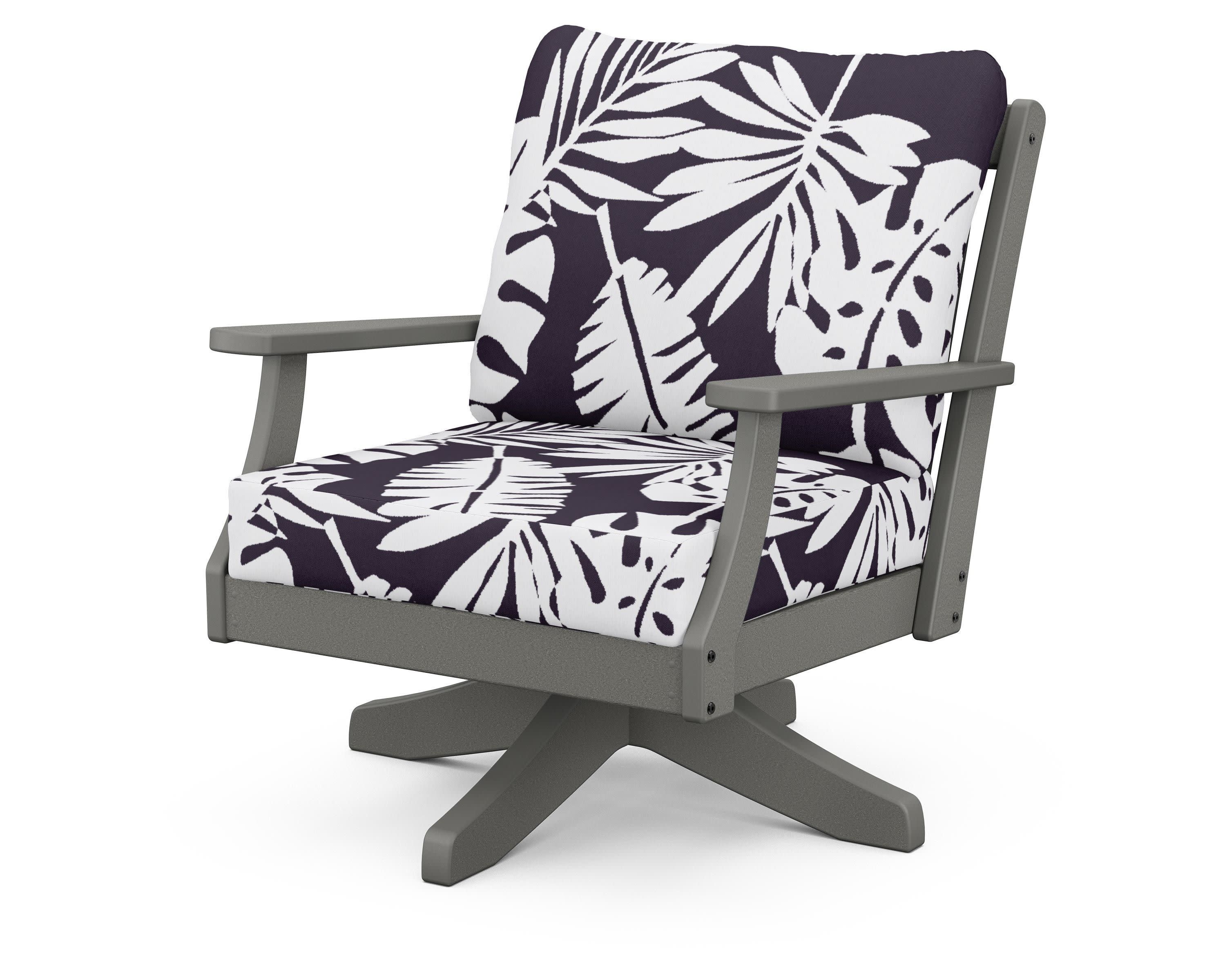Braxton Deep Seating Swivel Chair in Slate Grey / Leaf Navy