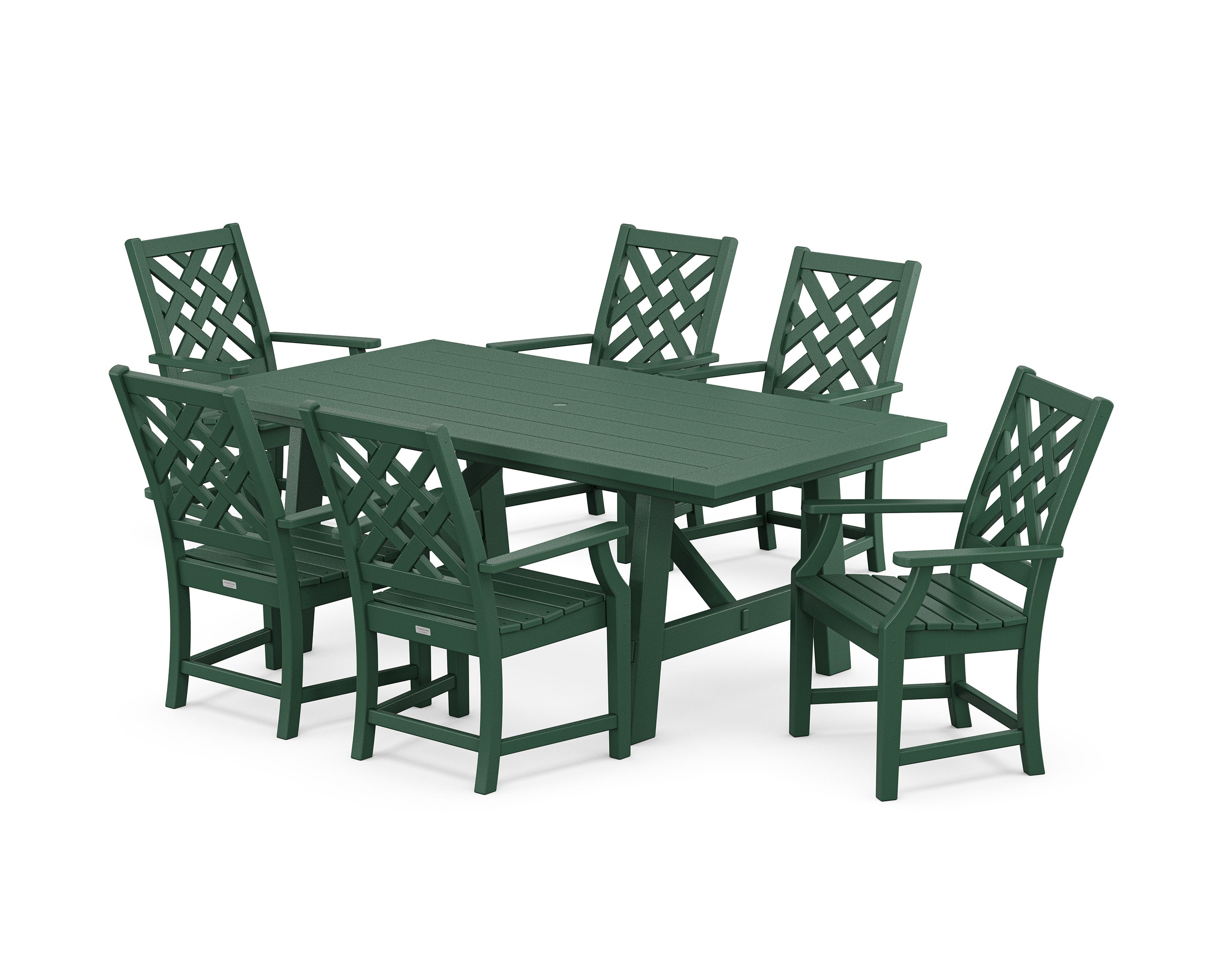 Wovendale Arm Chair 7-Piece Rustic Farmhouse Dining Set in Green