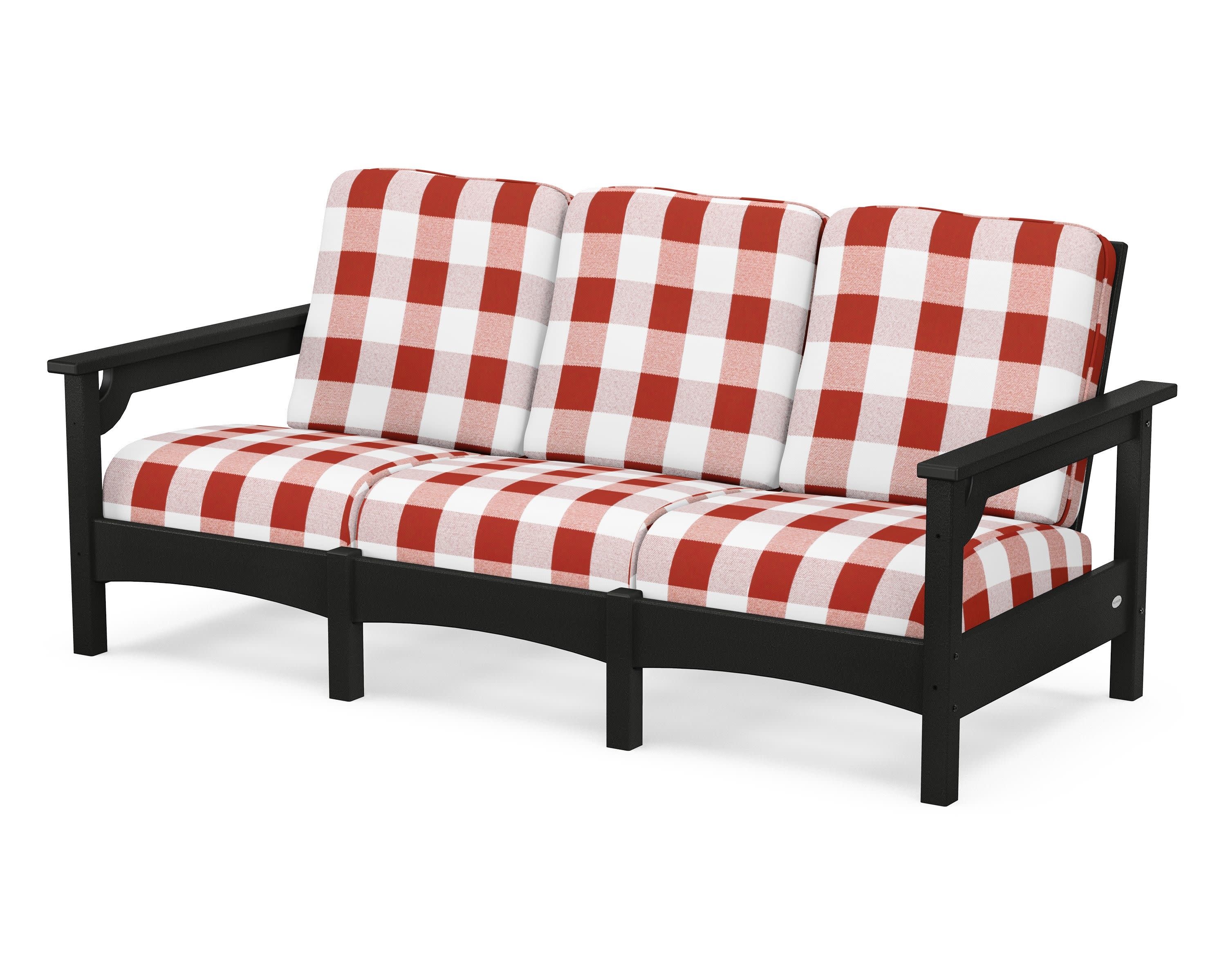 Club Sofa in Black / Buffalo Plaid Crimson