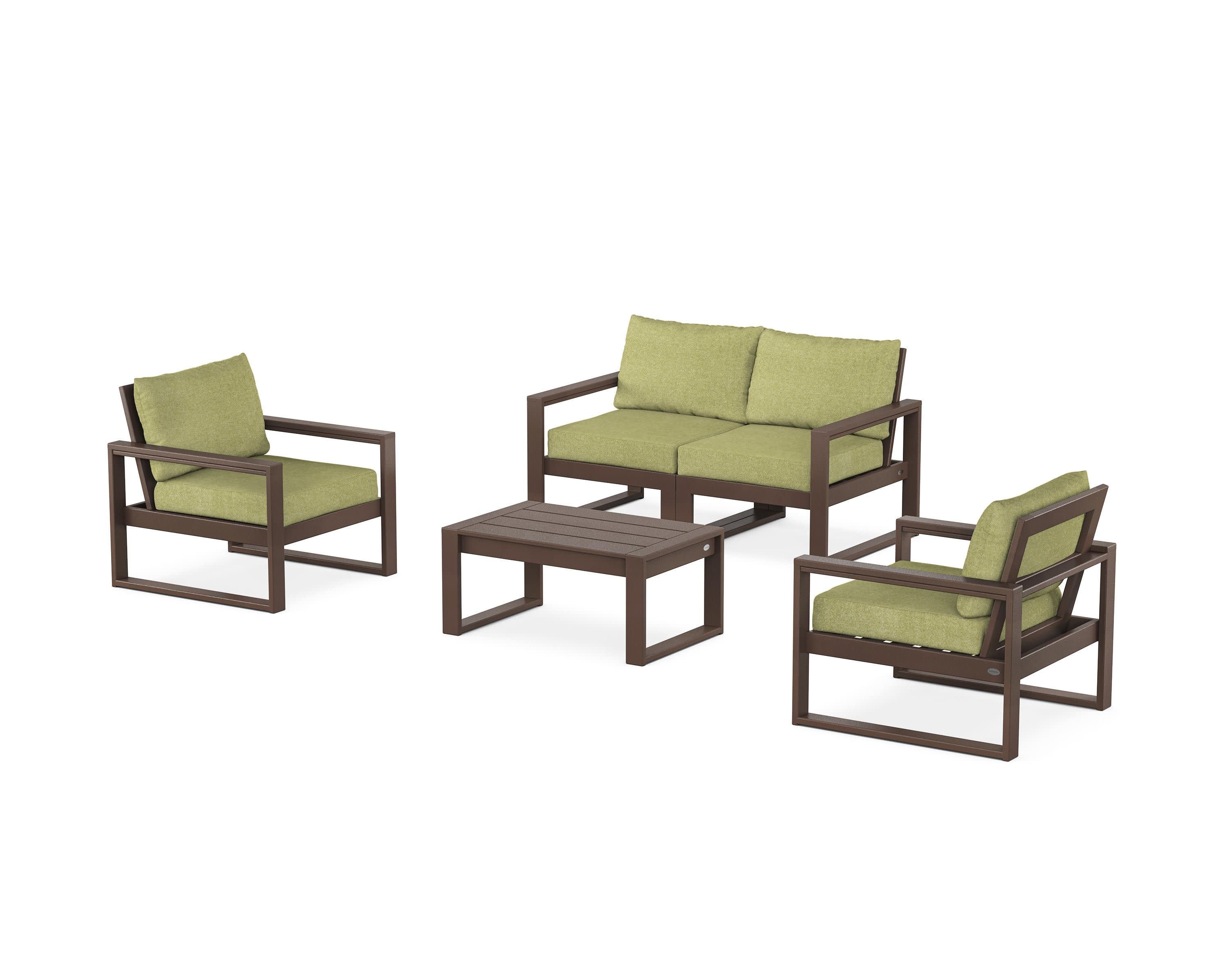 EDGE Sectional 4-Piece Deep Seating Set with Loveseat in Mahogany / Chartreuse Boucle