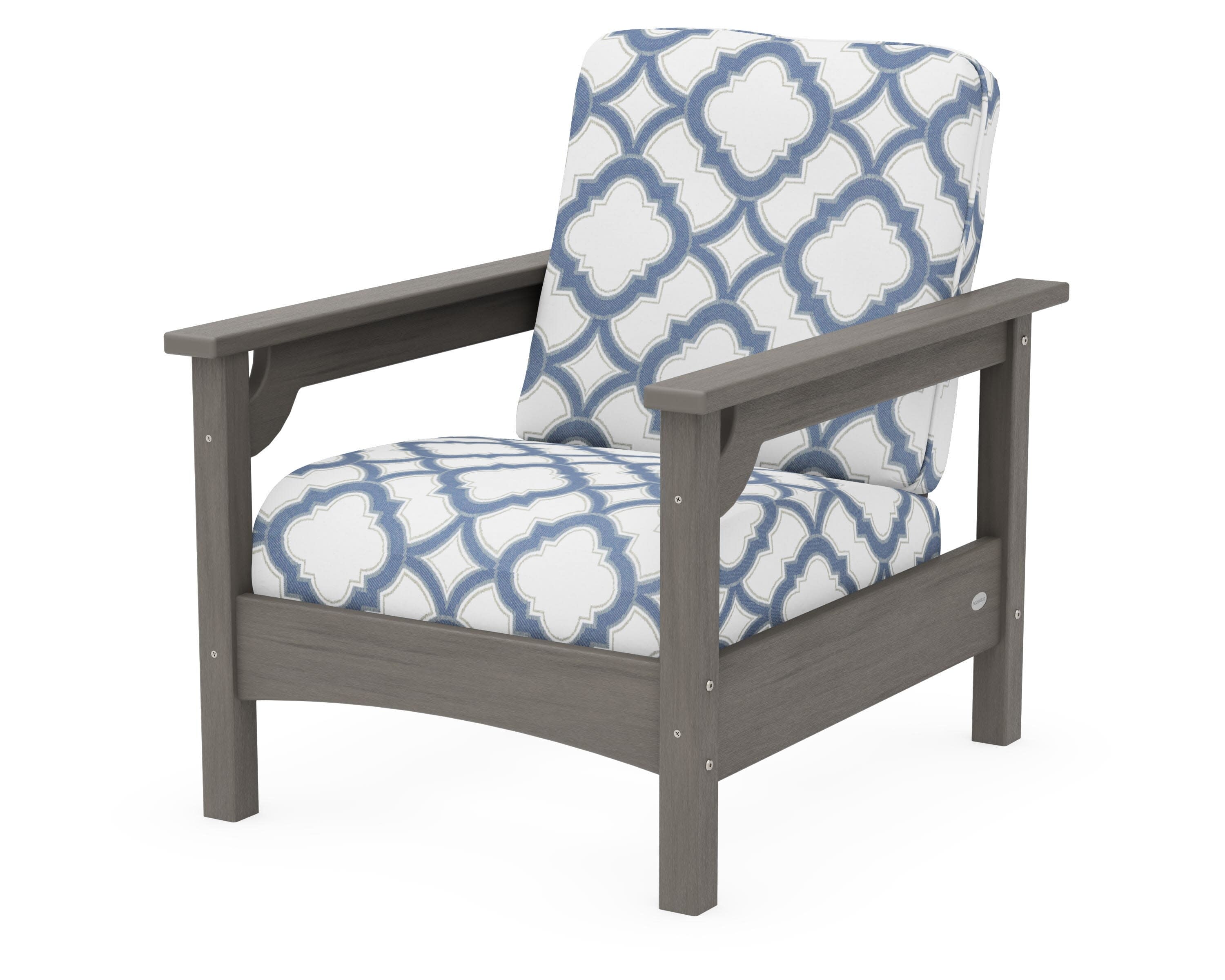 Club Chair in Driftwood / Trellis Sky Blue