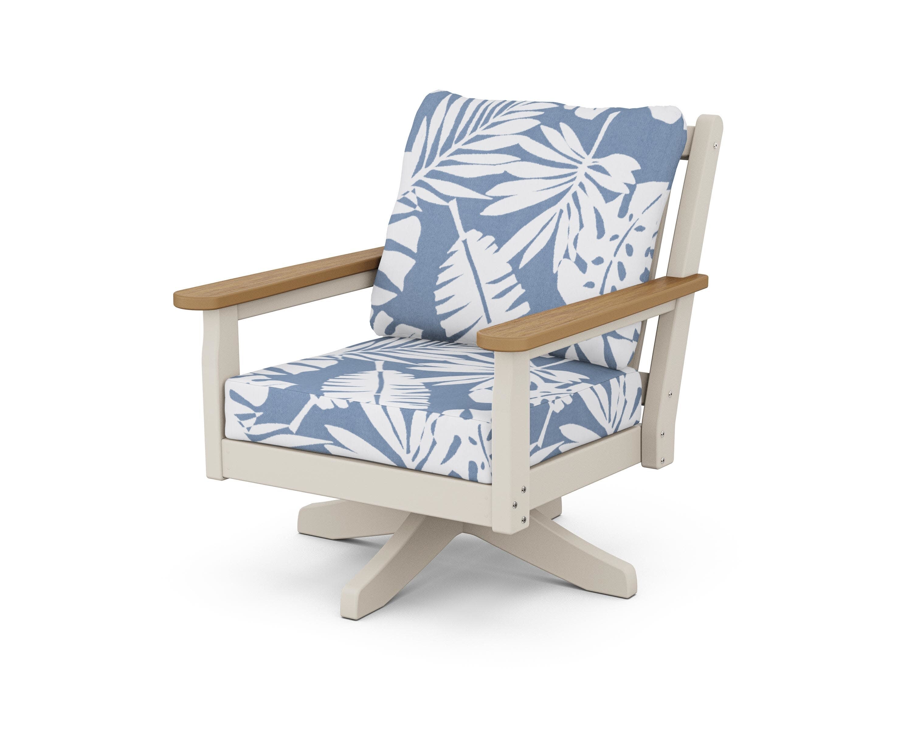Chippendale Deep Seating Swivel Chair in Sand / Natural / Leaf Sky Blue