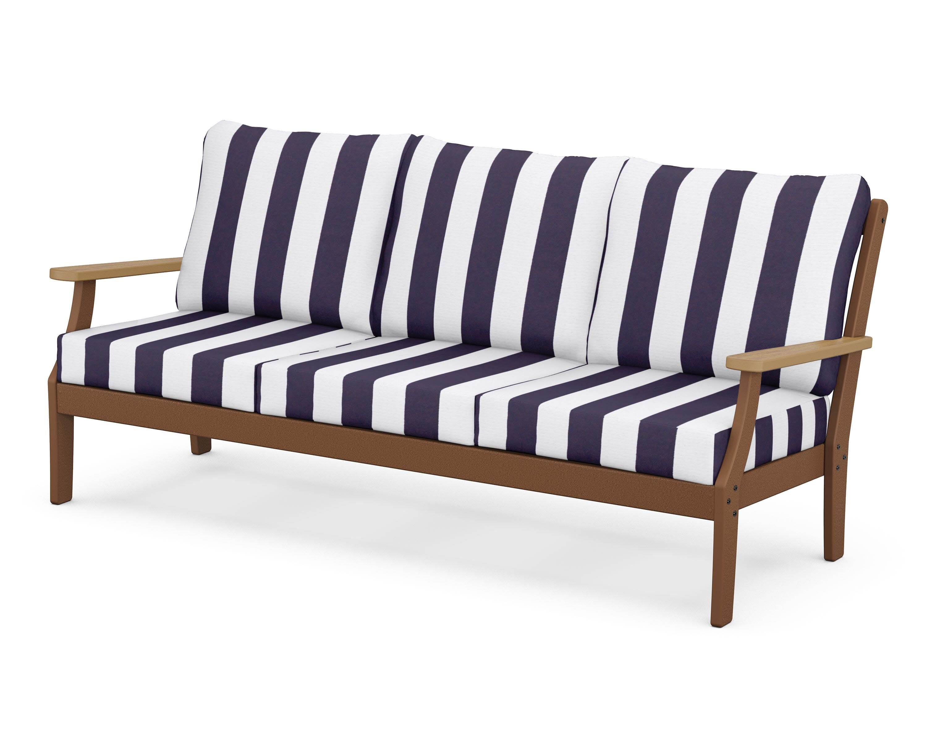 Braxton Deep Seating Sofa in Teak / Natural / Cabana Stripe Navy