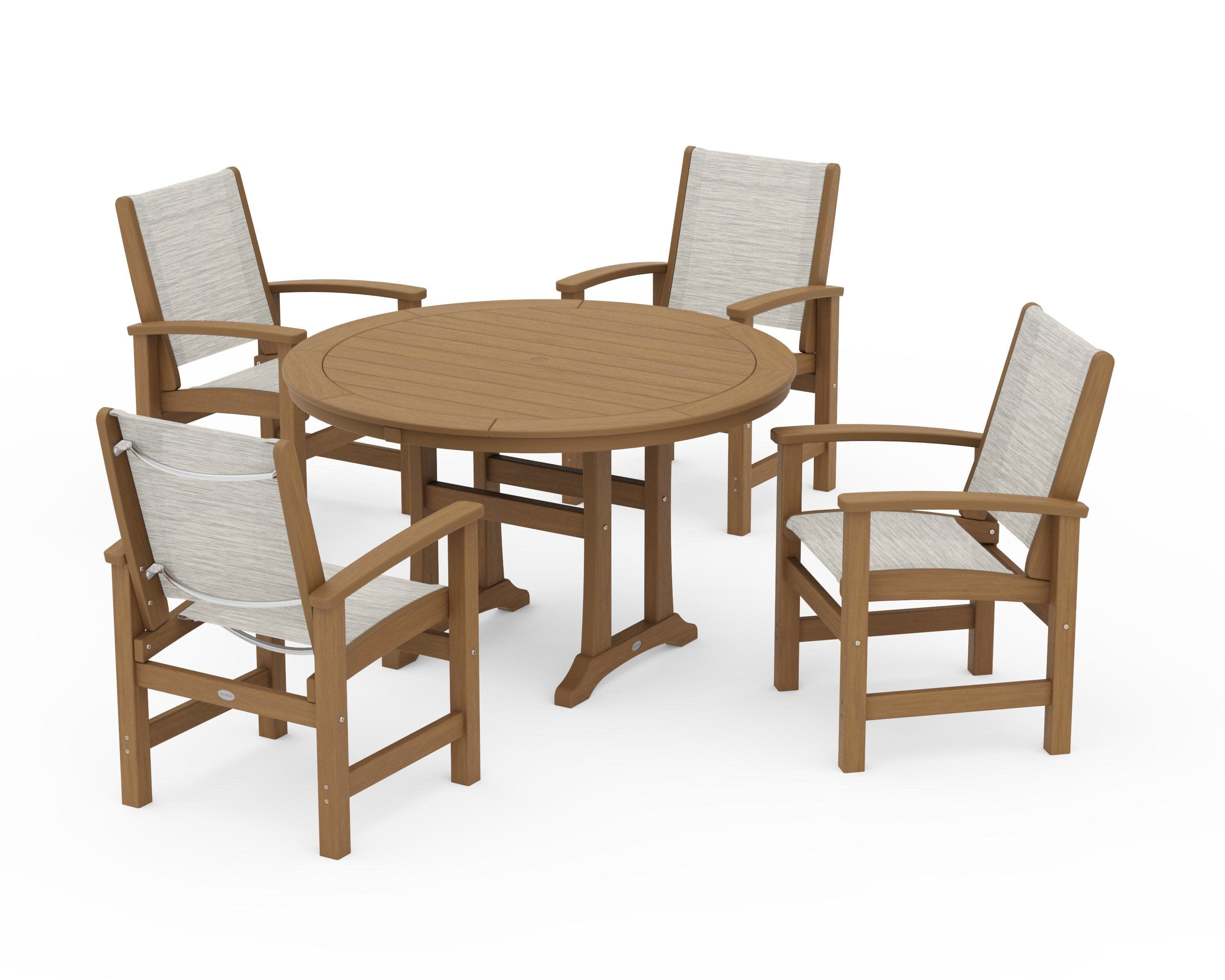 Coastal 5-Piece Round Dining Set with Trestle Legs in Natural / Birch Sling