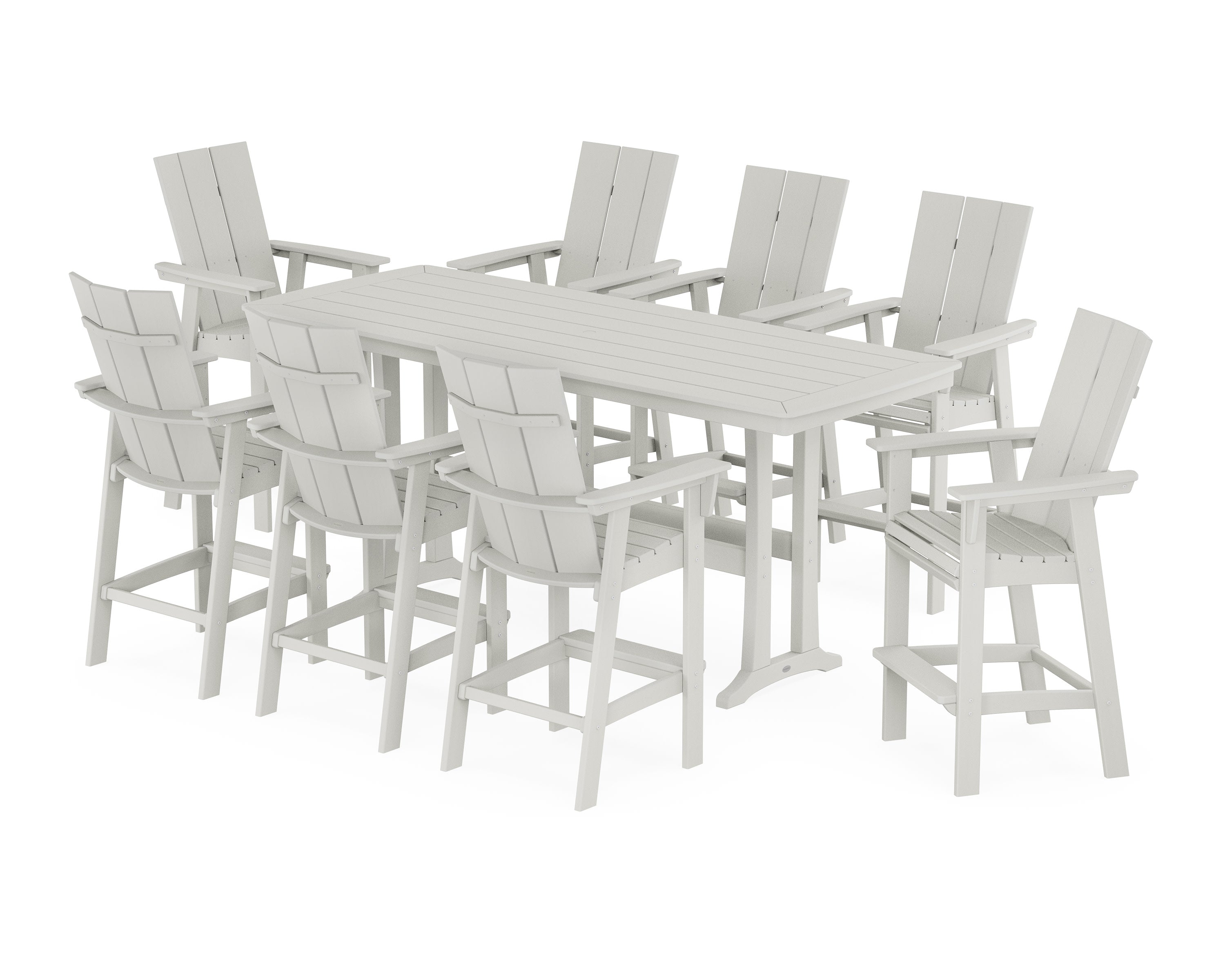 Modern Curveback Adirondack 9-Piece Bar Set with Trestle Legs in Vintage White