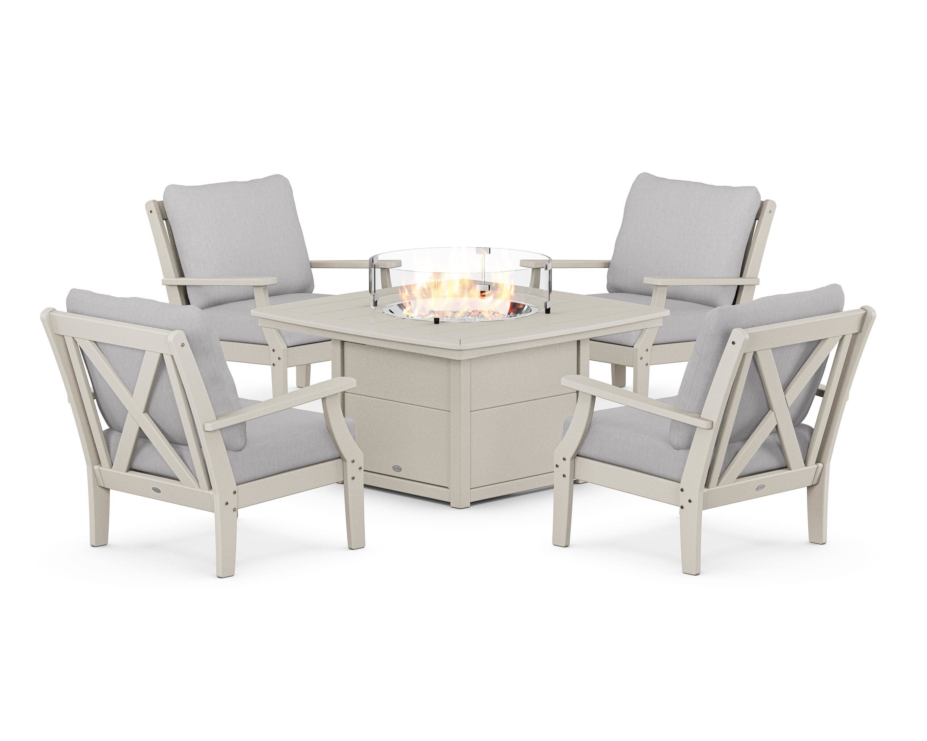 Braxton 5-Piece Deep Seating Conversation Set with Fire Pit Table in Sand / Granite