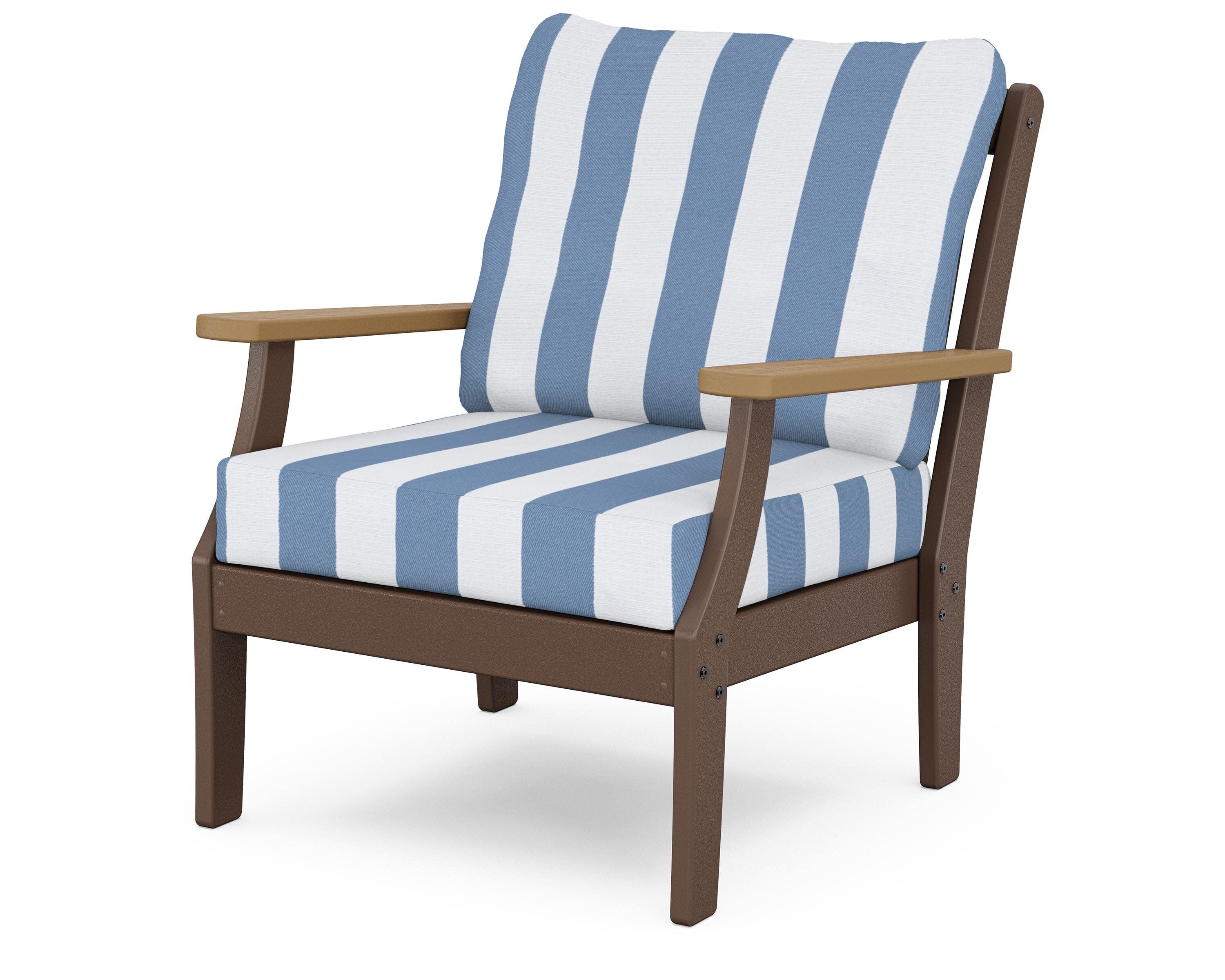 Braxton Deep Seating Chair in Mahogany / Natural / Cabana Stripe Sky Blue