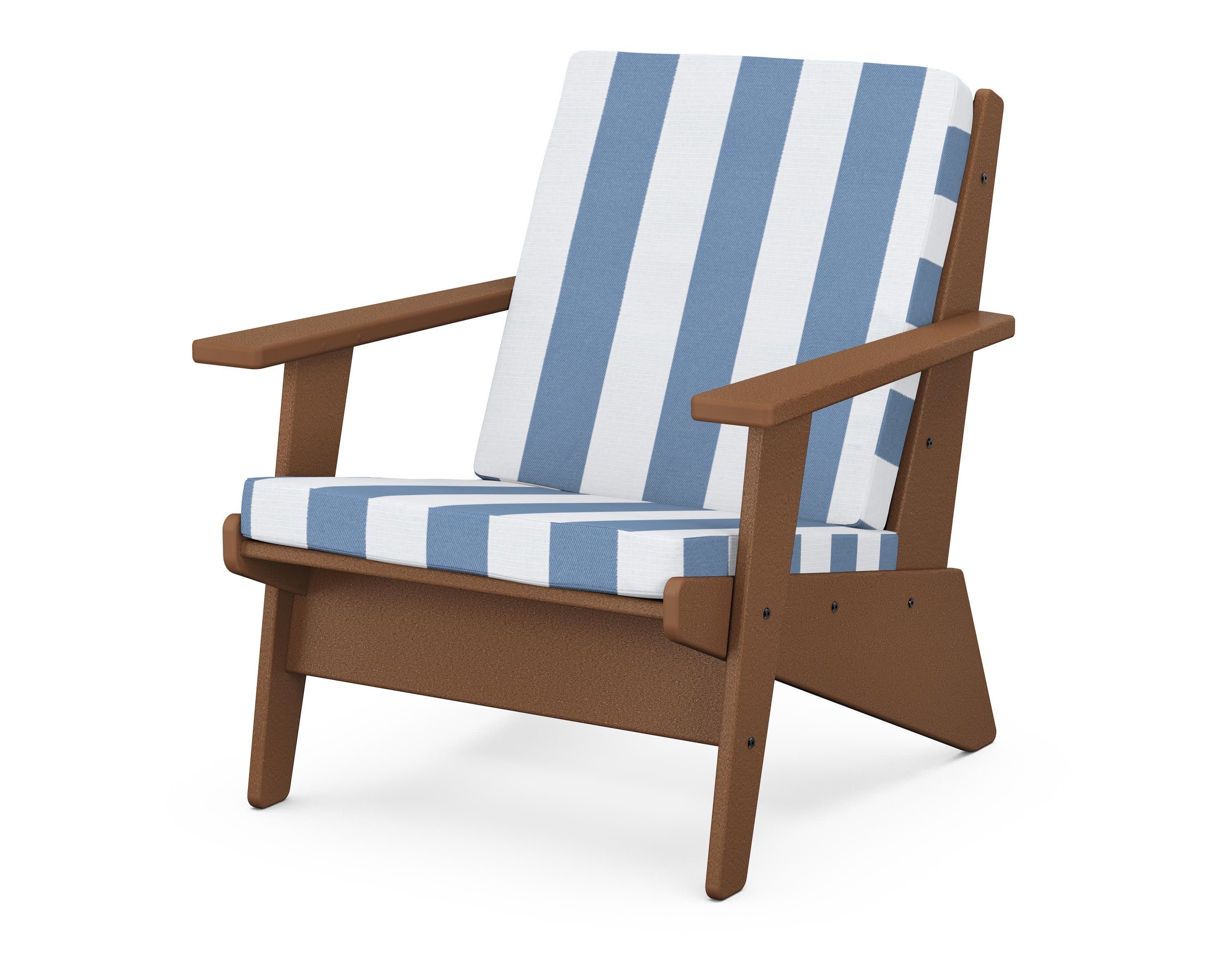 Riviera Modern Lounge Chair in Teak / Cabana Stripe Sky Blue
