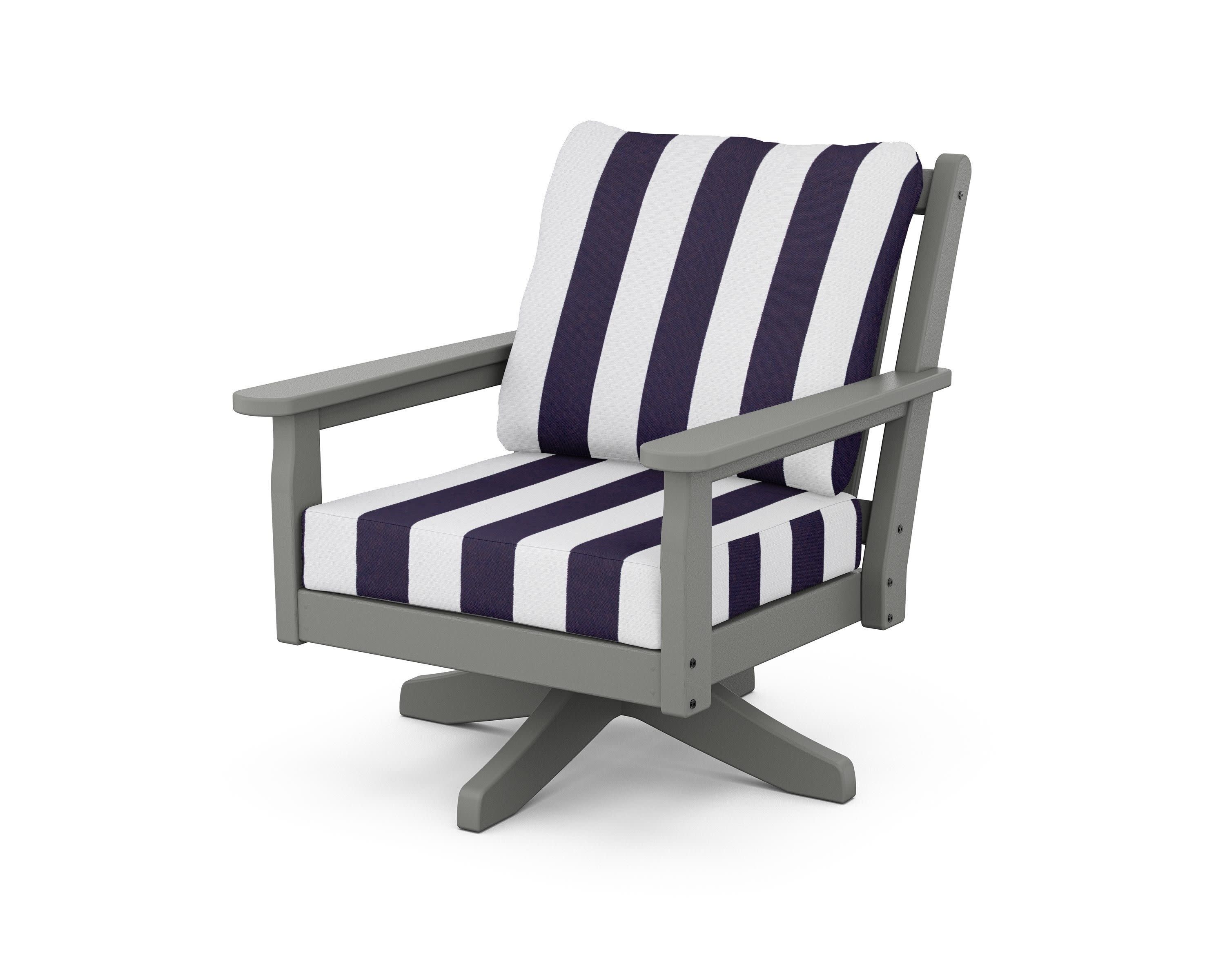 Chippendale Deep Seating Swivel Chair in Slate Grey / Cabana Stripe Navy