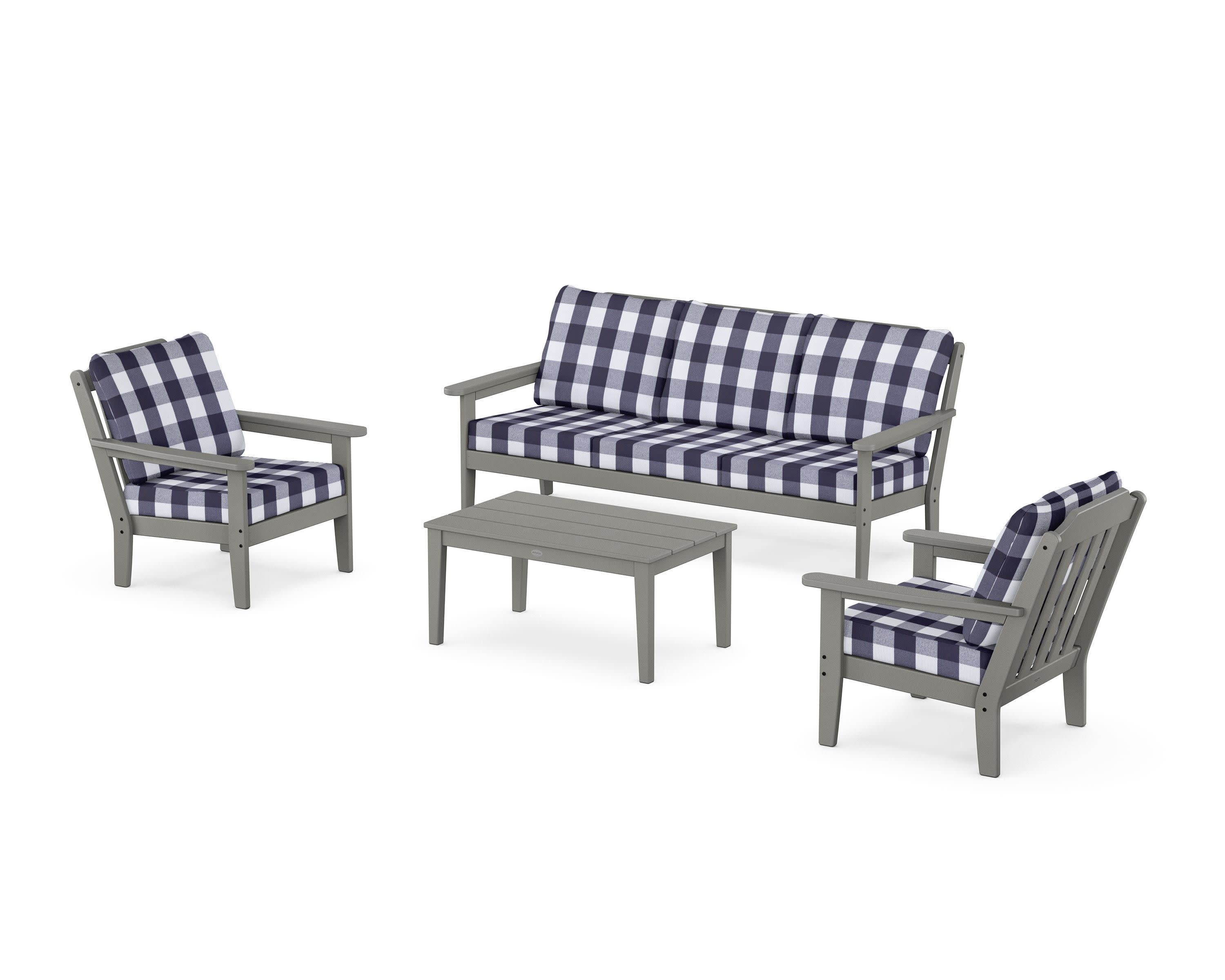 Cottage 4-Piece Deep Seating Set with Sofa in Slate Grey / Buffalo Plaid Navy
