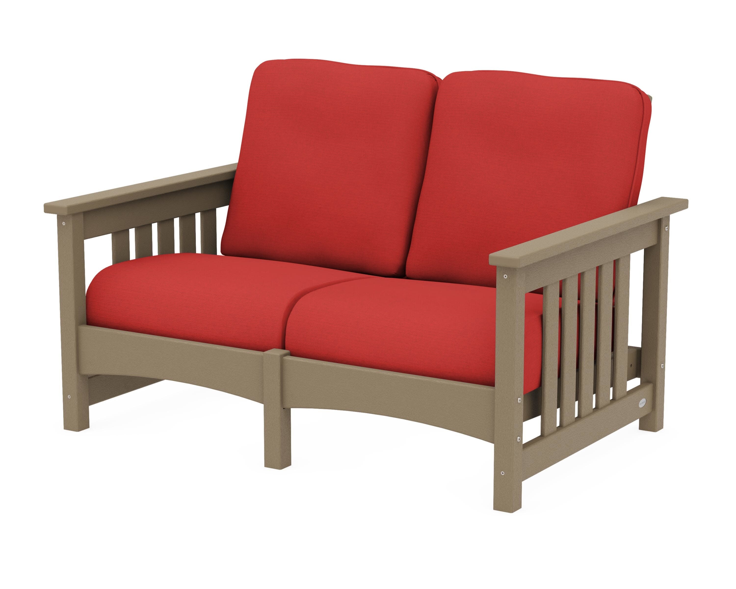 Club Mission Loveseat in Vintage Sahara / Crimson Linen