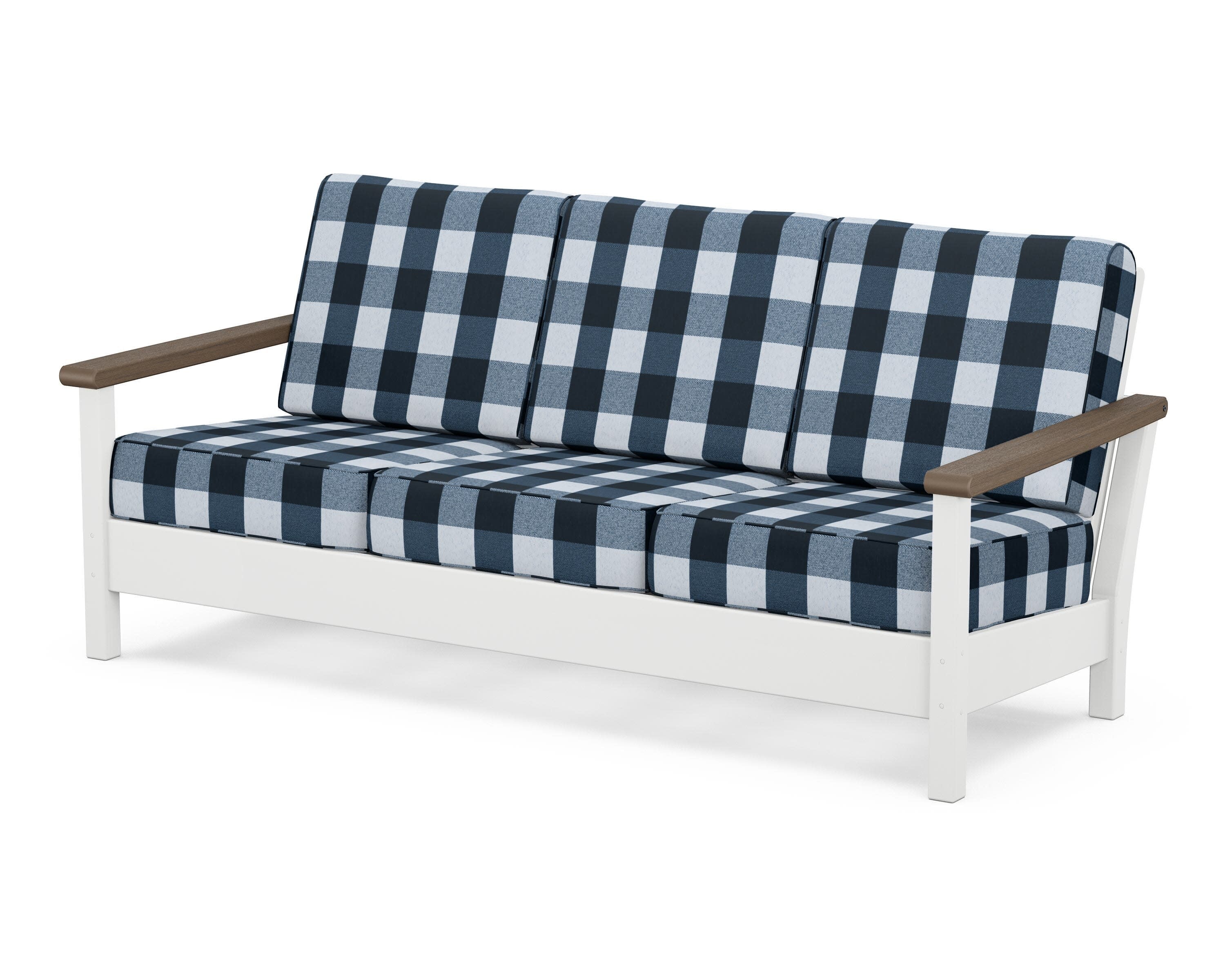 Harbour Deep Seating Sofa in White / Kona / Buffalo Plaid Marine Indigo