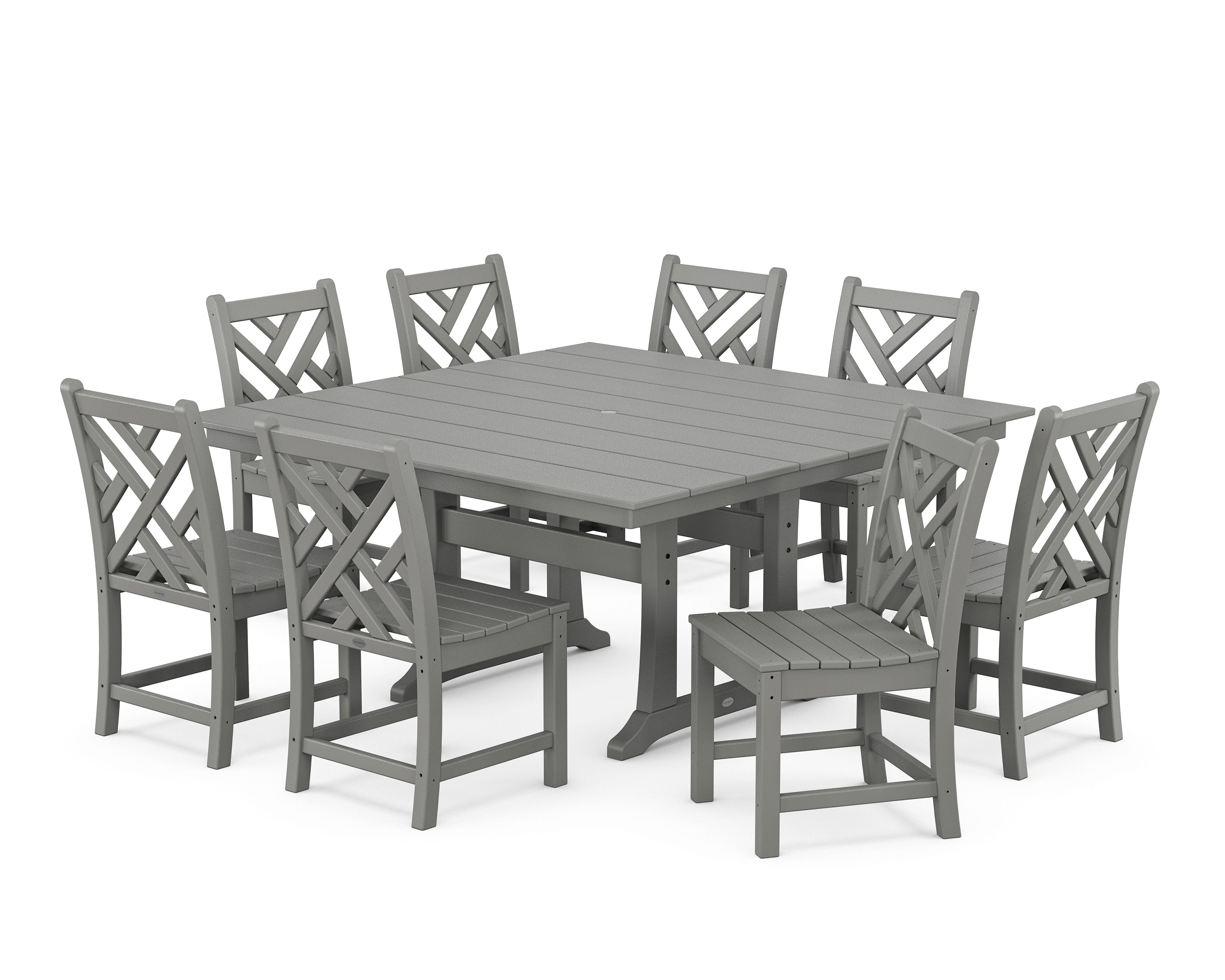 Chippendale 9-Piece Farmhouse Trestle Dining Set in Slate Grey