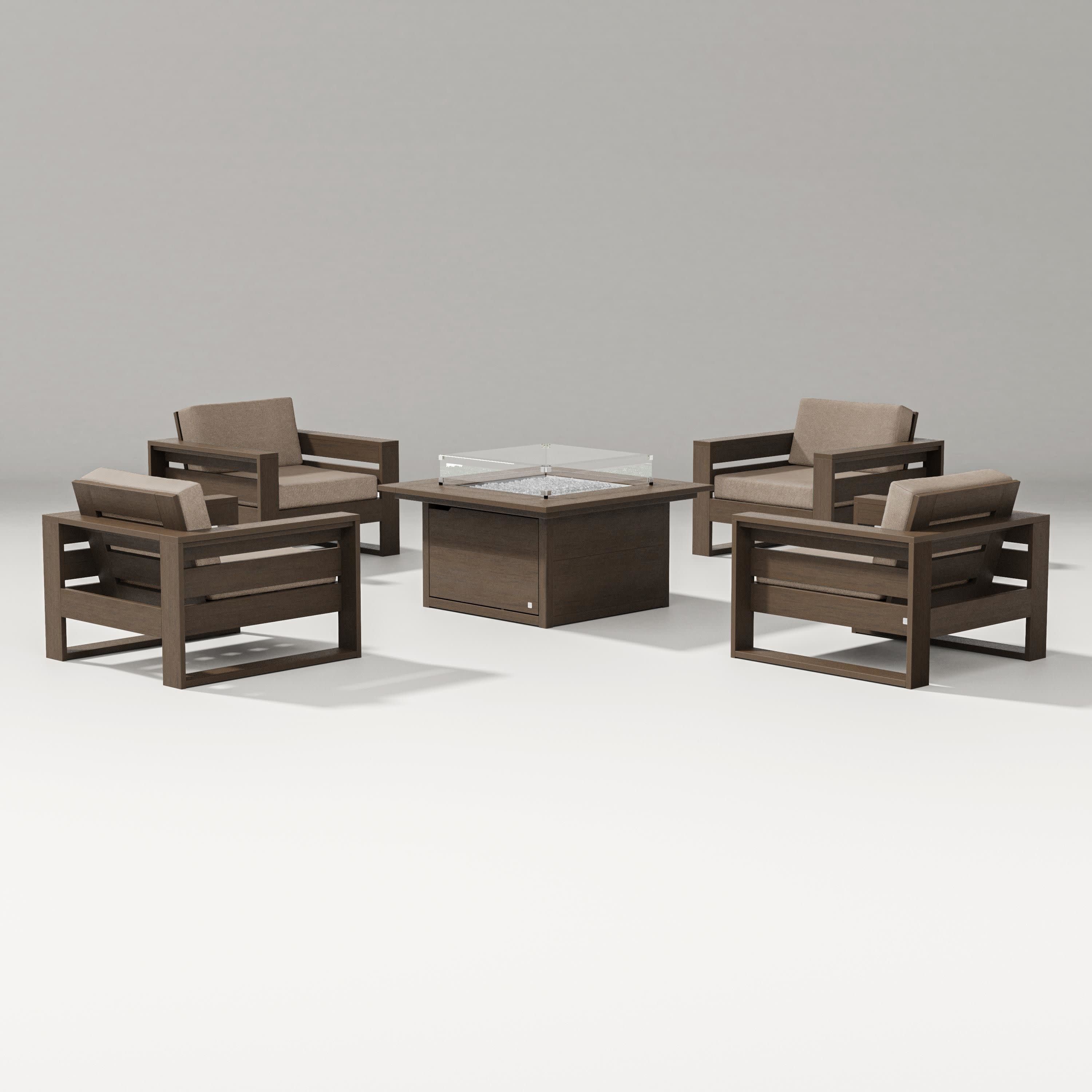 Latitude 5-Piece Lounge Fire Table Set in Kona / Spiced Burlap
