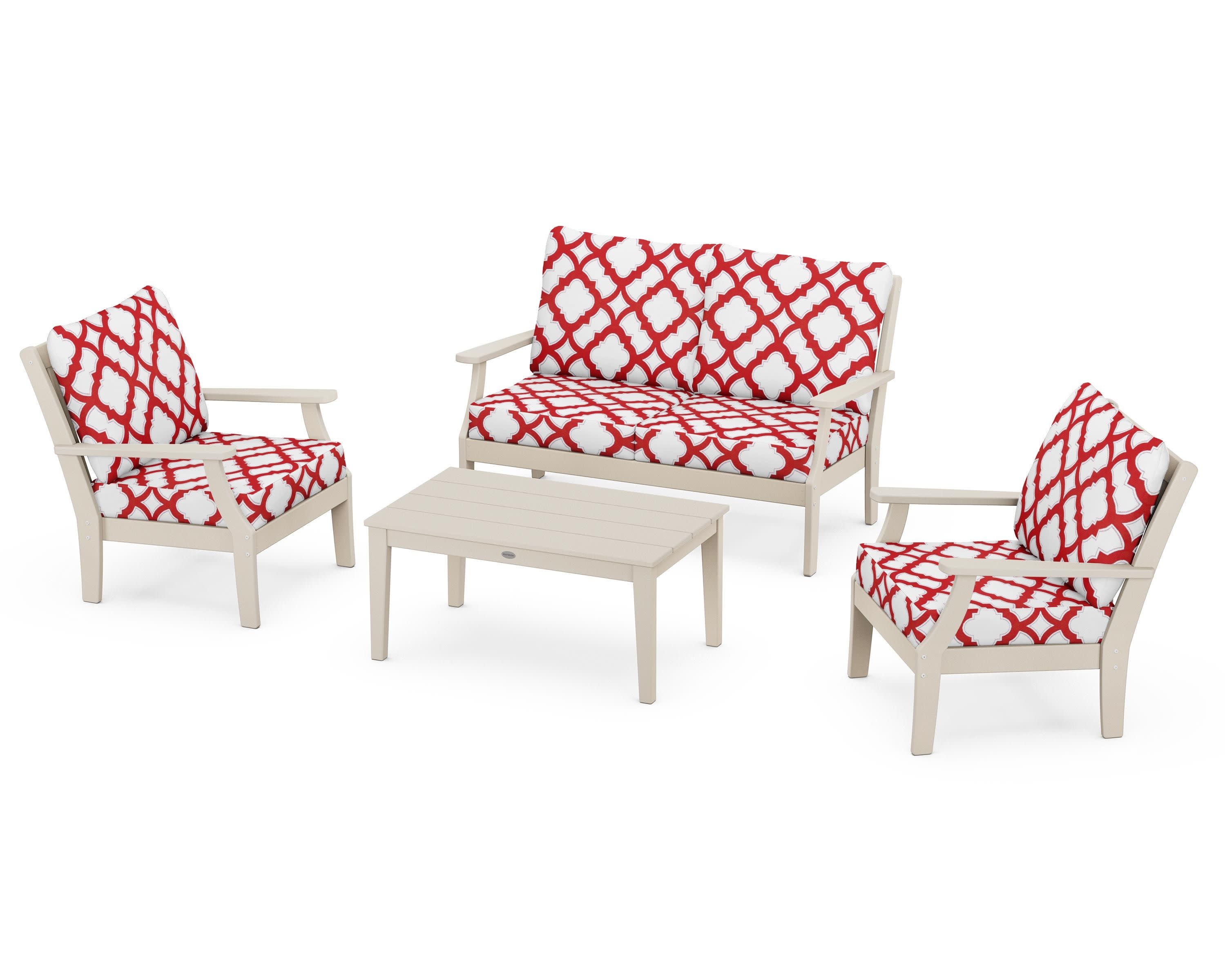 Braxton 4-Piece Deep Seating Chair Set in Sand / Trellis Crimson