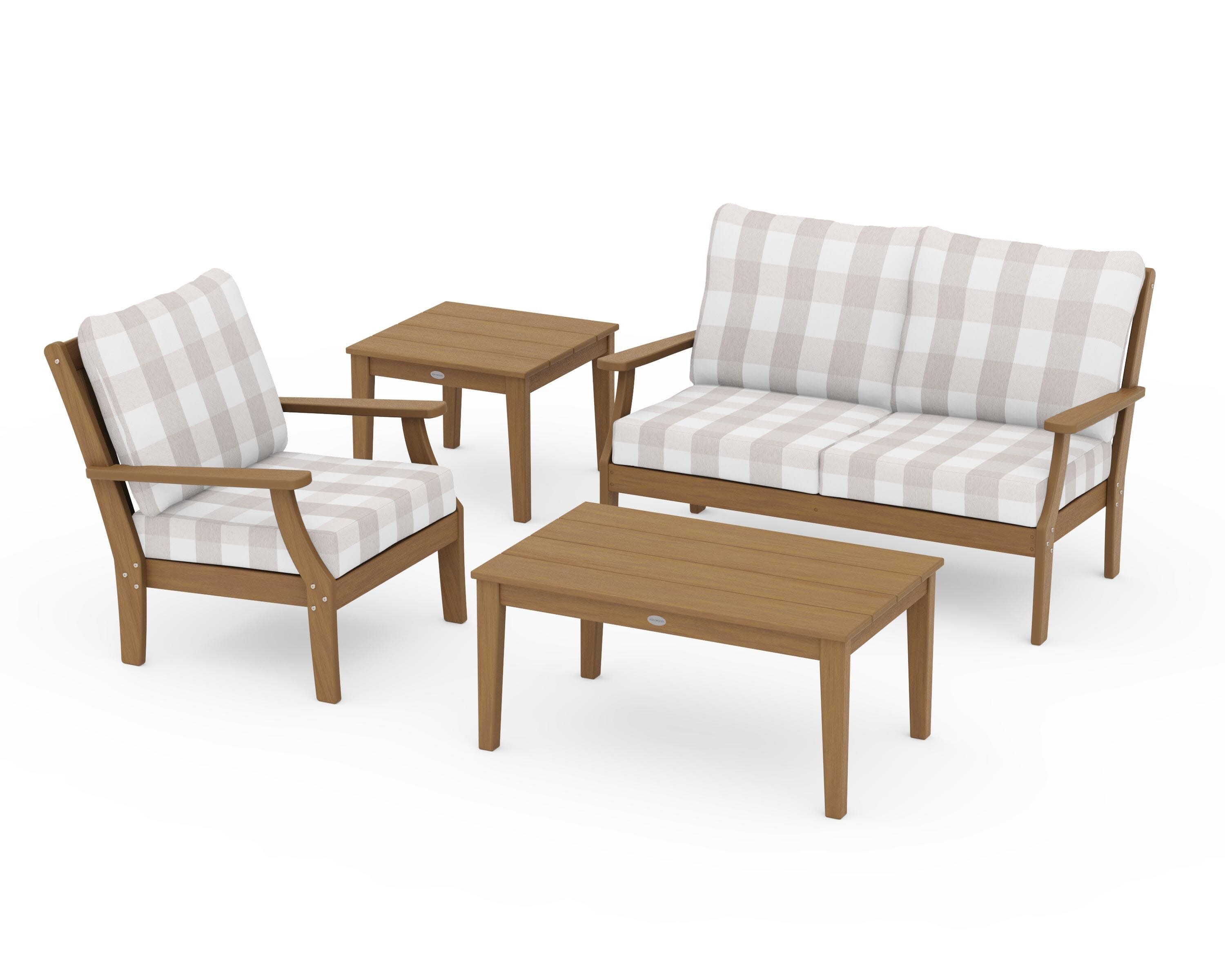 Braxton 4-Piece Deep Seating Set in Natural / Buffalo Plaid Dune Burlap
