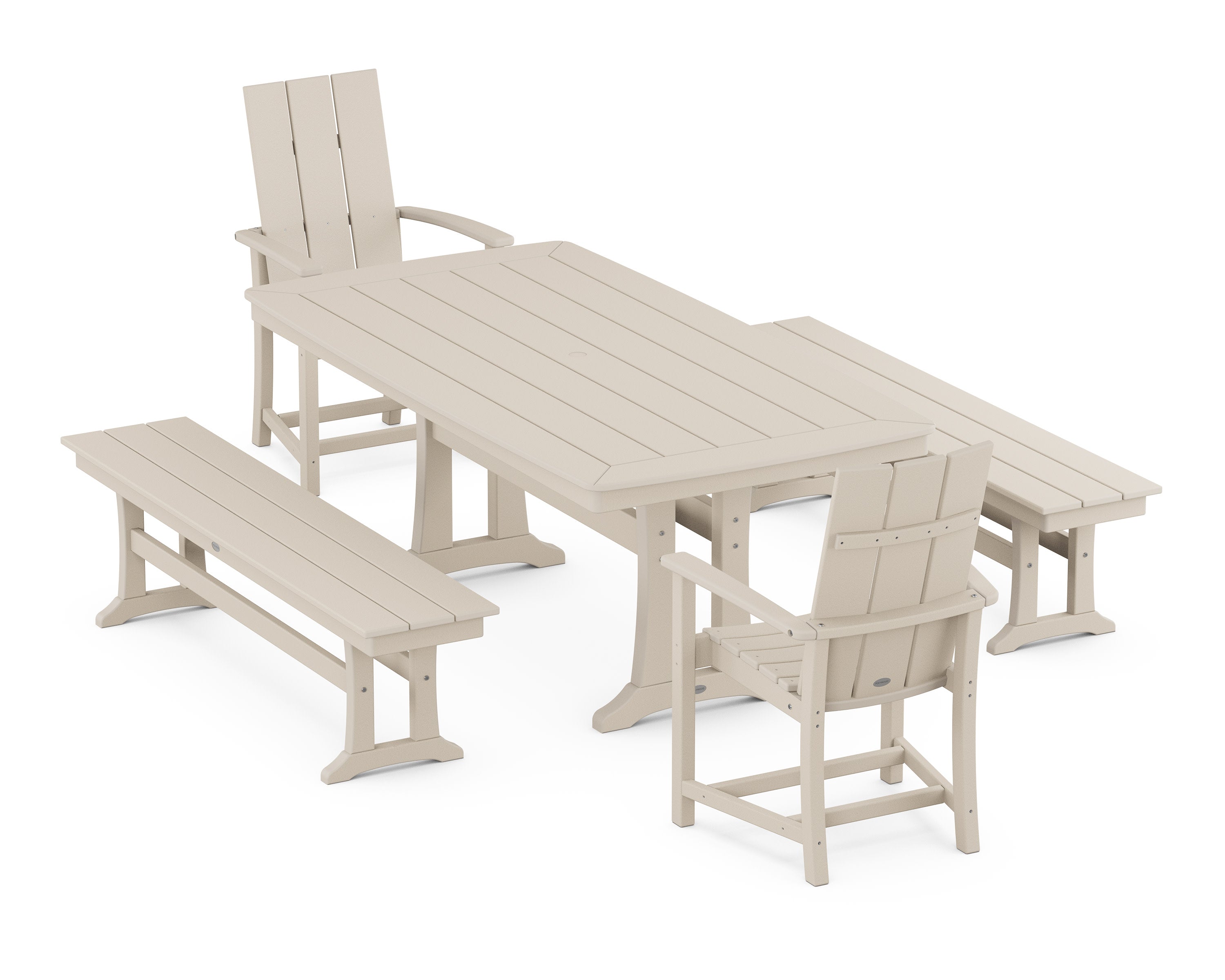 Modern Adirondack 5-Piece Dining Set with Trestle Legs in Sand