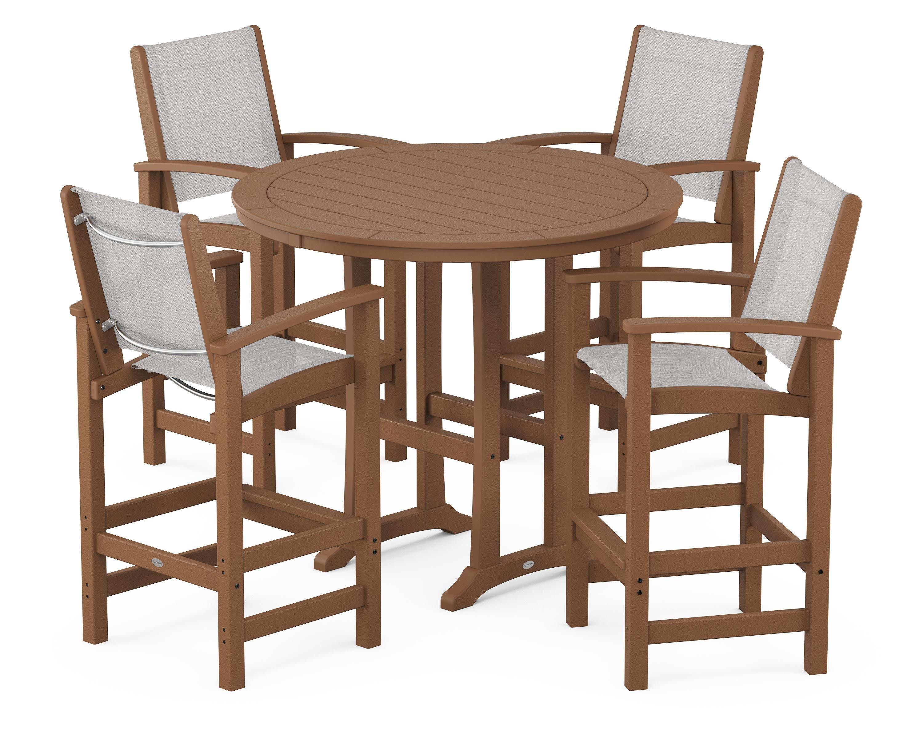Coastal 5-Piece Nautical Trestle Bar Set in Teak / Parchment Sling