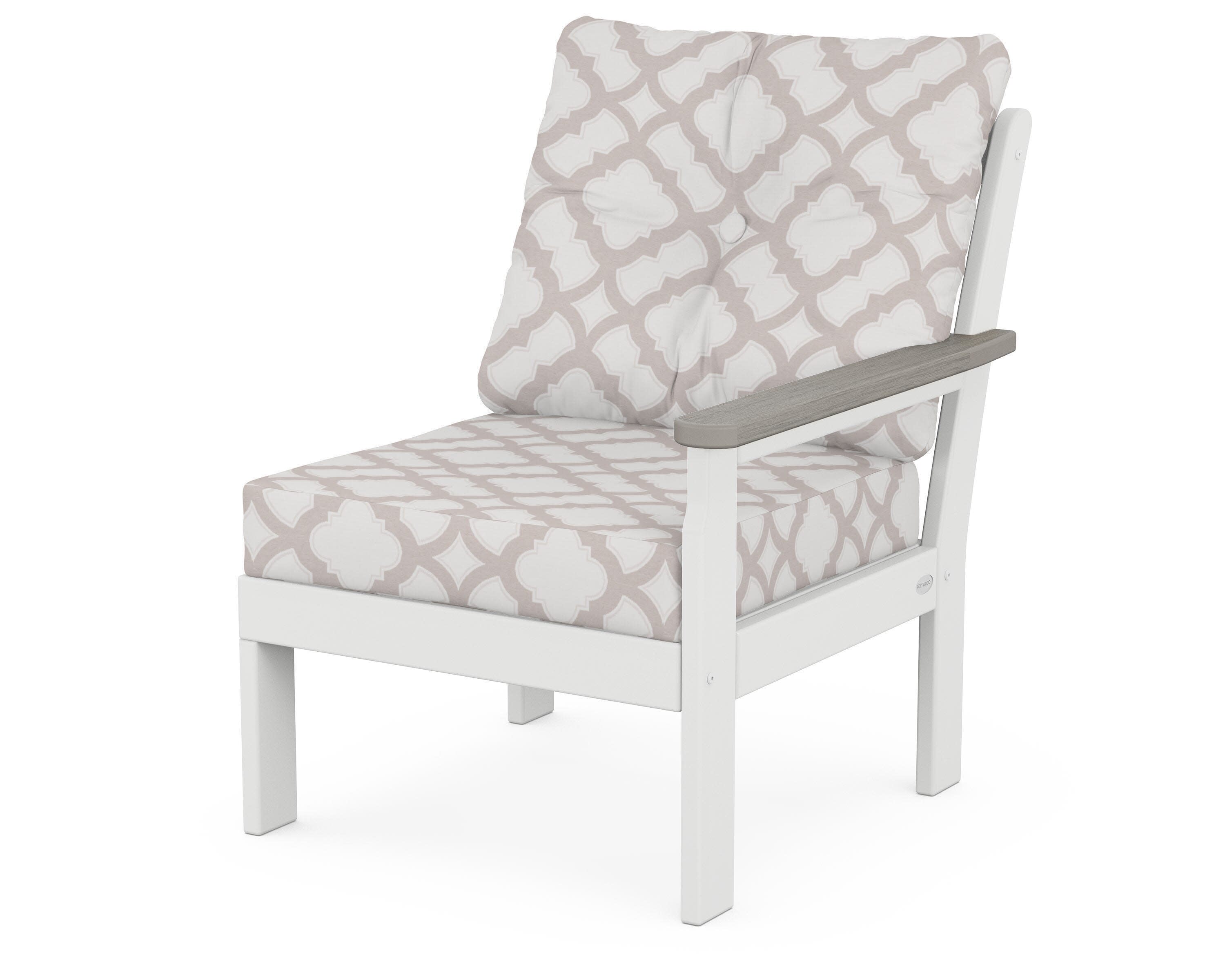 Vineyard Modular Right Arm Chair in White / Driftwood / Trellis Dune Burlap