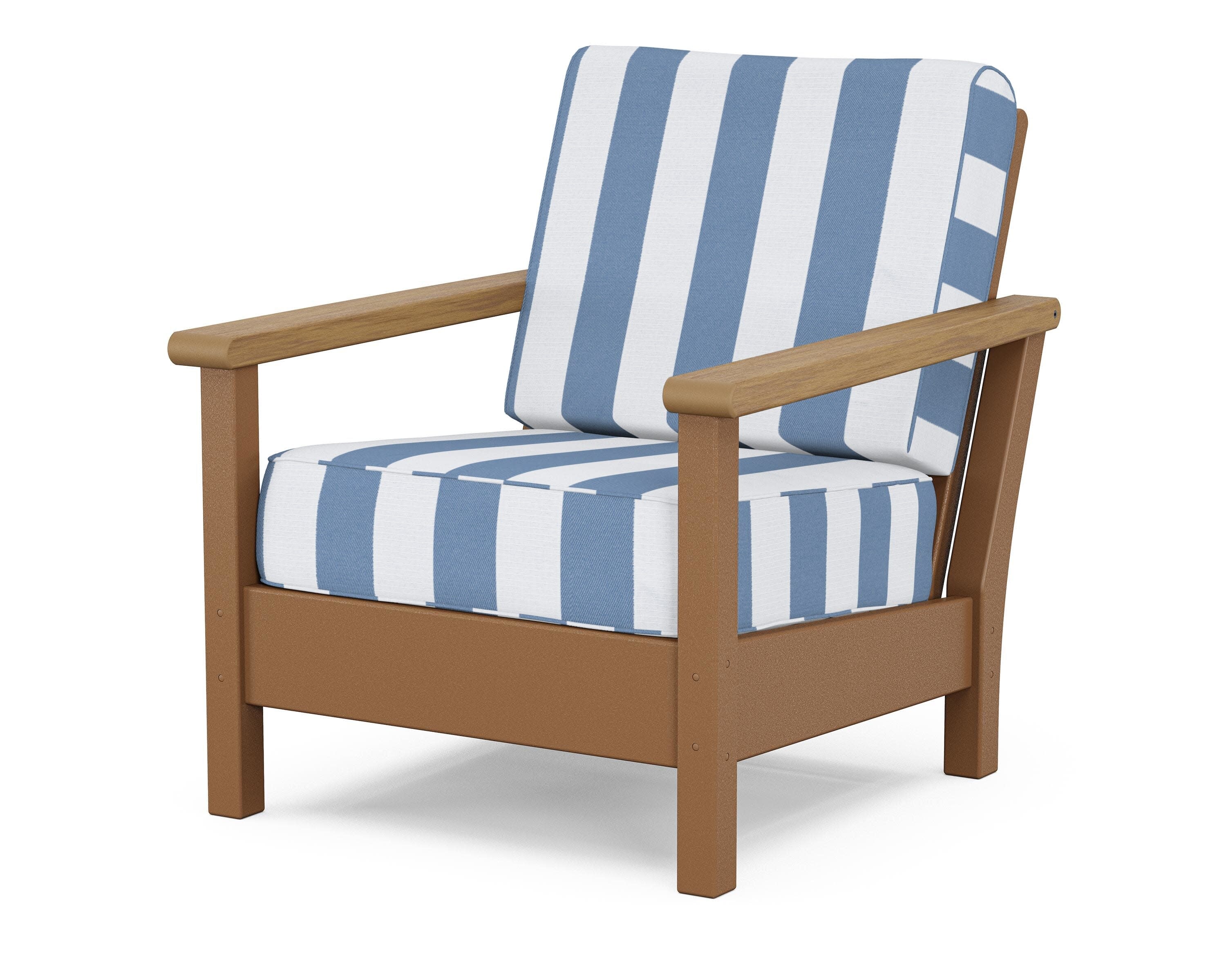 Harbour Deep Seating Chair in Teak / Natural / Cabana Stripe Sky Blue