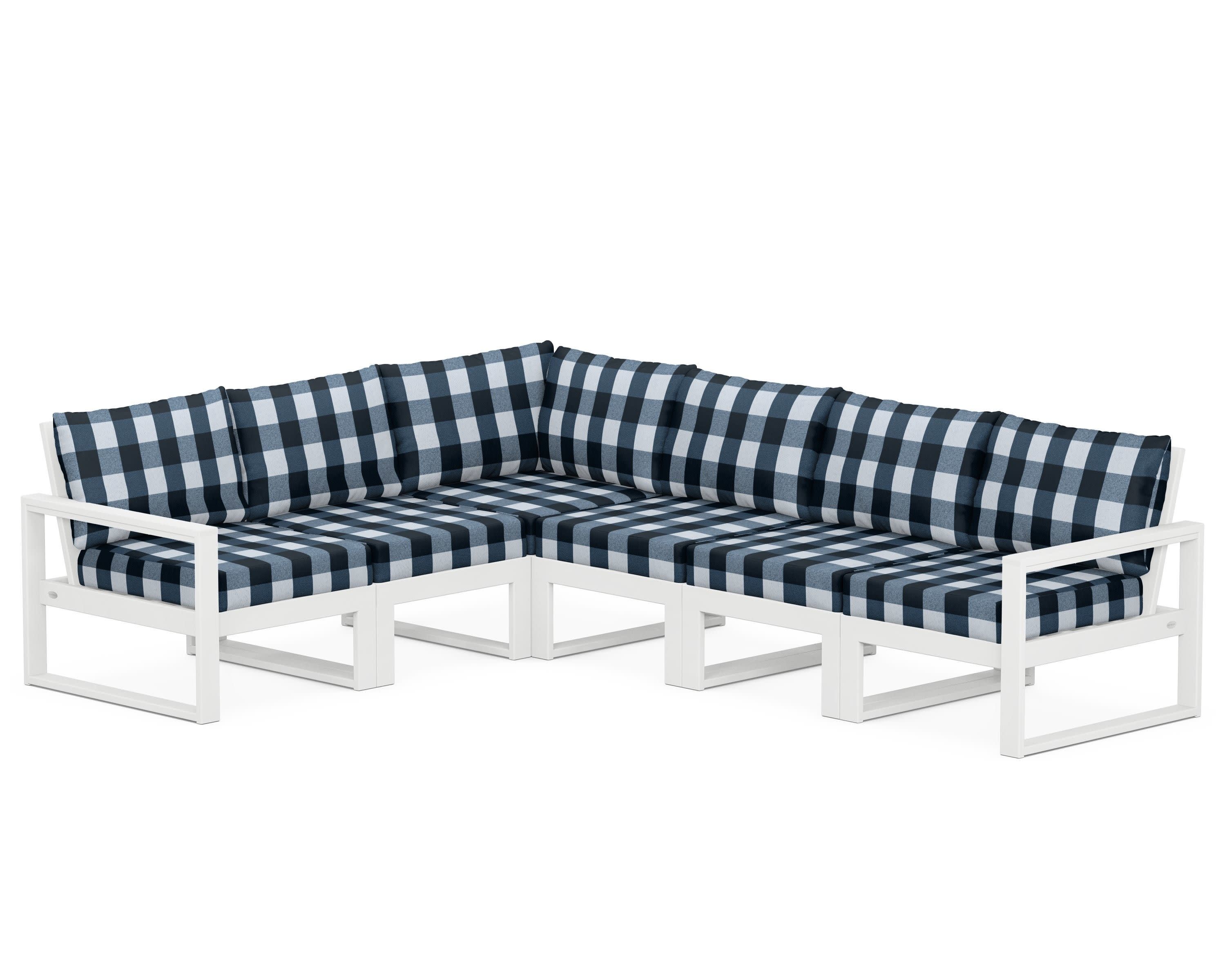 EDGE 6-Piece Modular Deep Seating Set in White / Buffalo Plaid Marine Indigo