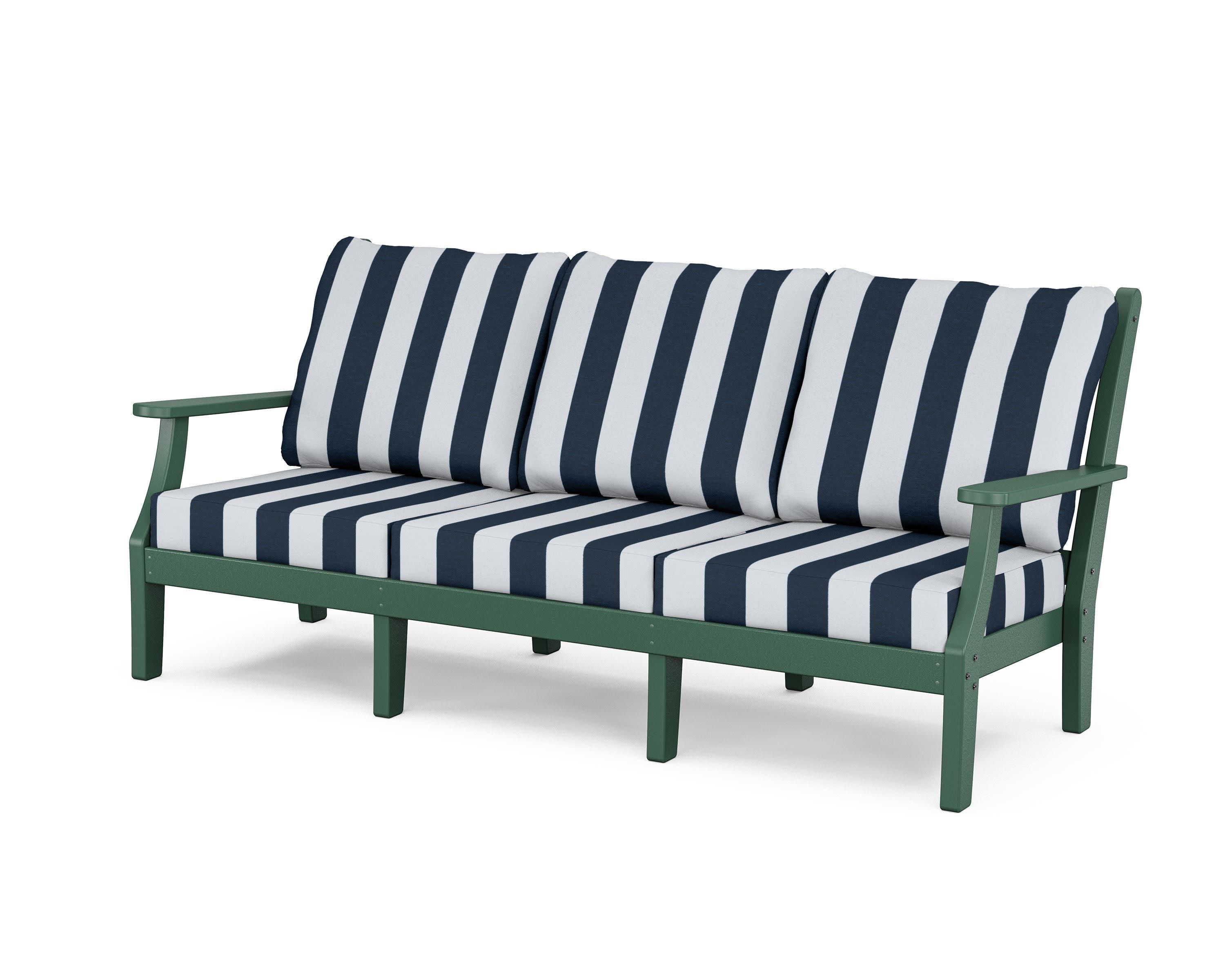 Wovendale Deep Seating Sofa in Green / Cabana Stripe Marine Indigo