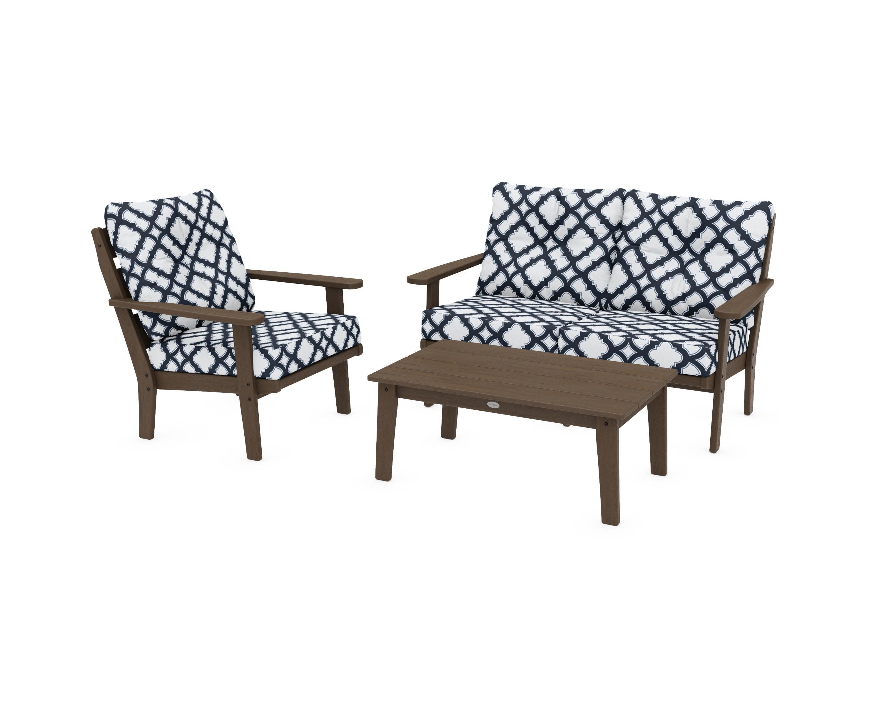 Lakeside 3-Piece Deep Seating Set in Kona / Trellis Marine Indigo