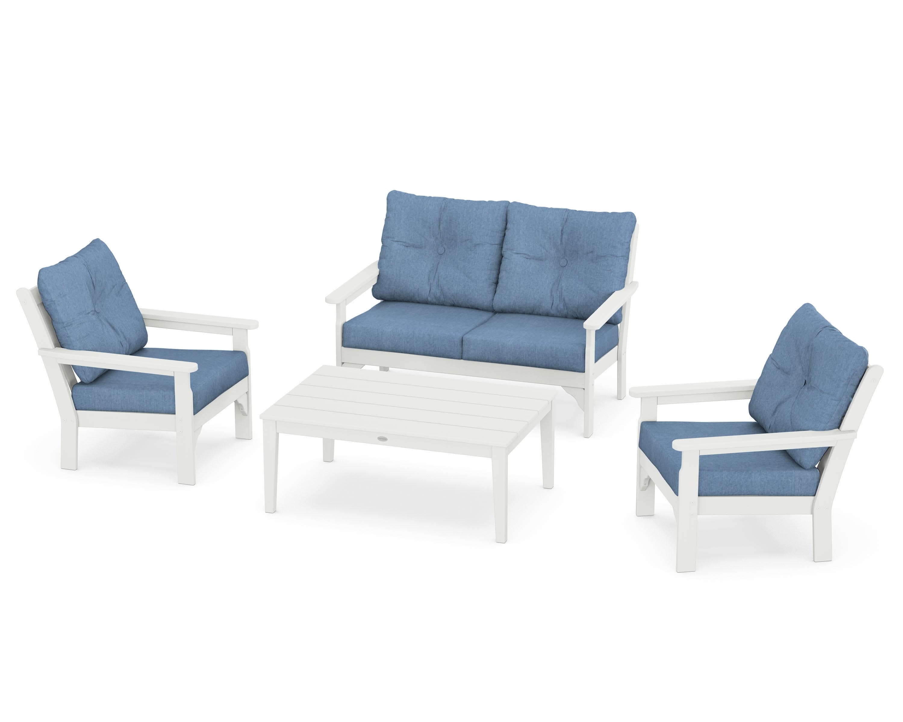 Vineyard 4-Piece Deep Seating Set in Vintage White / Sky Blue