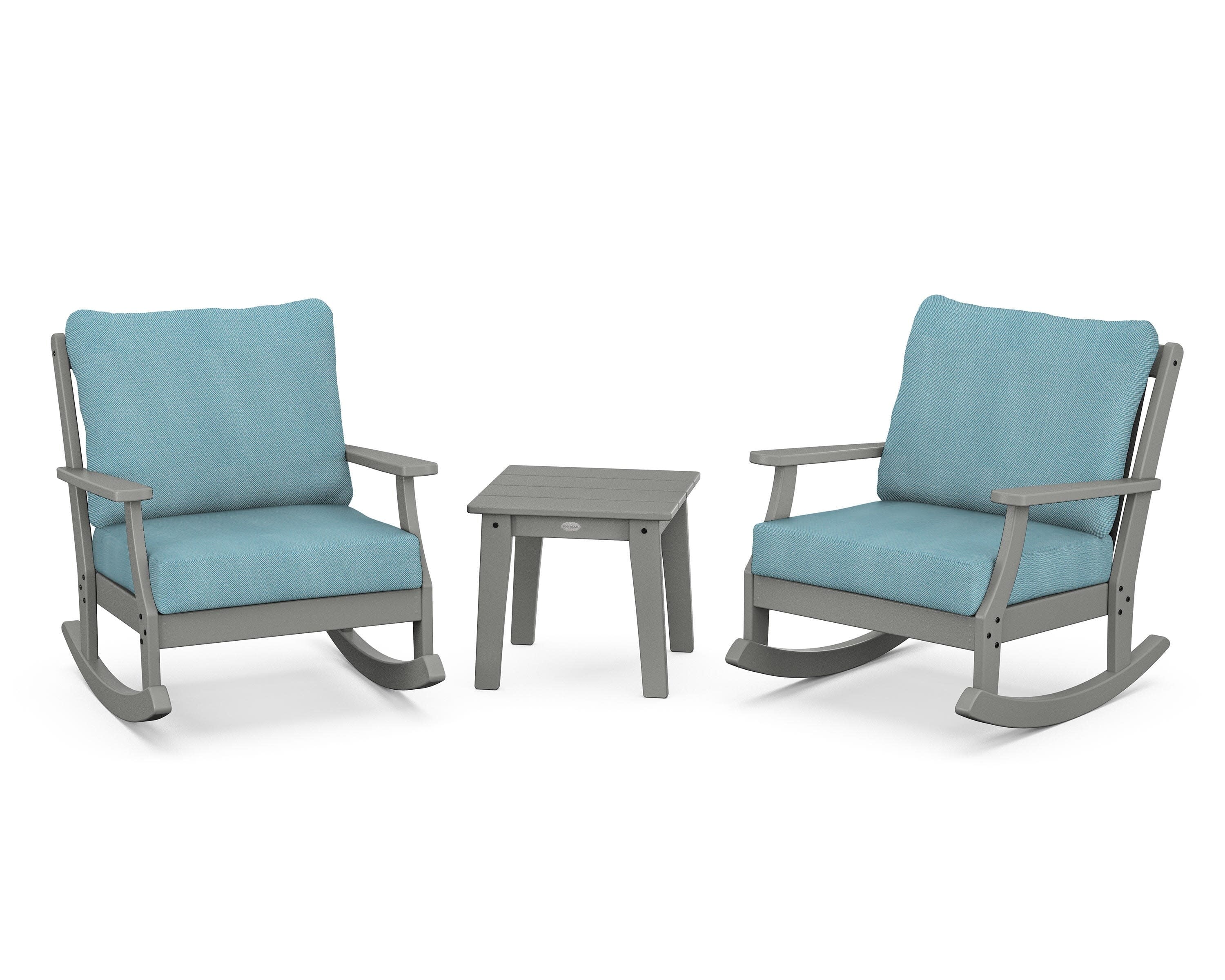 Braxton 3-Piece Deep Seating Rocker Set in Slate Grey / Lattice Sky Blue