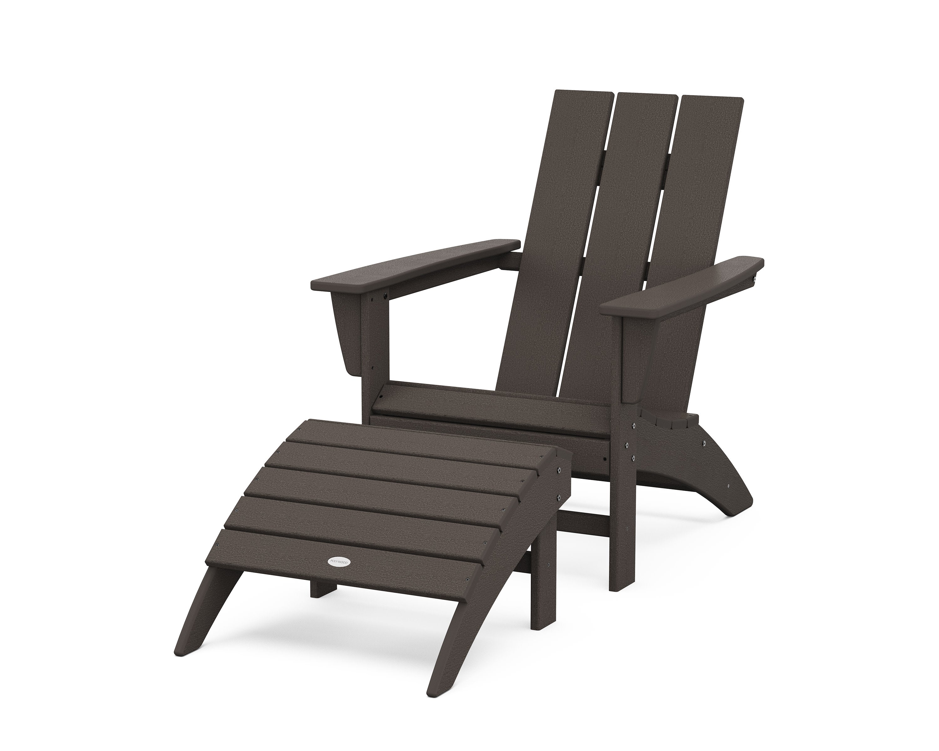 Modern Adirondack Chair 2-Piece Set with Ottoman in Vintage Coffee