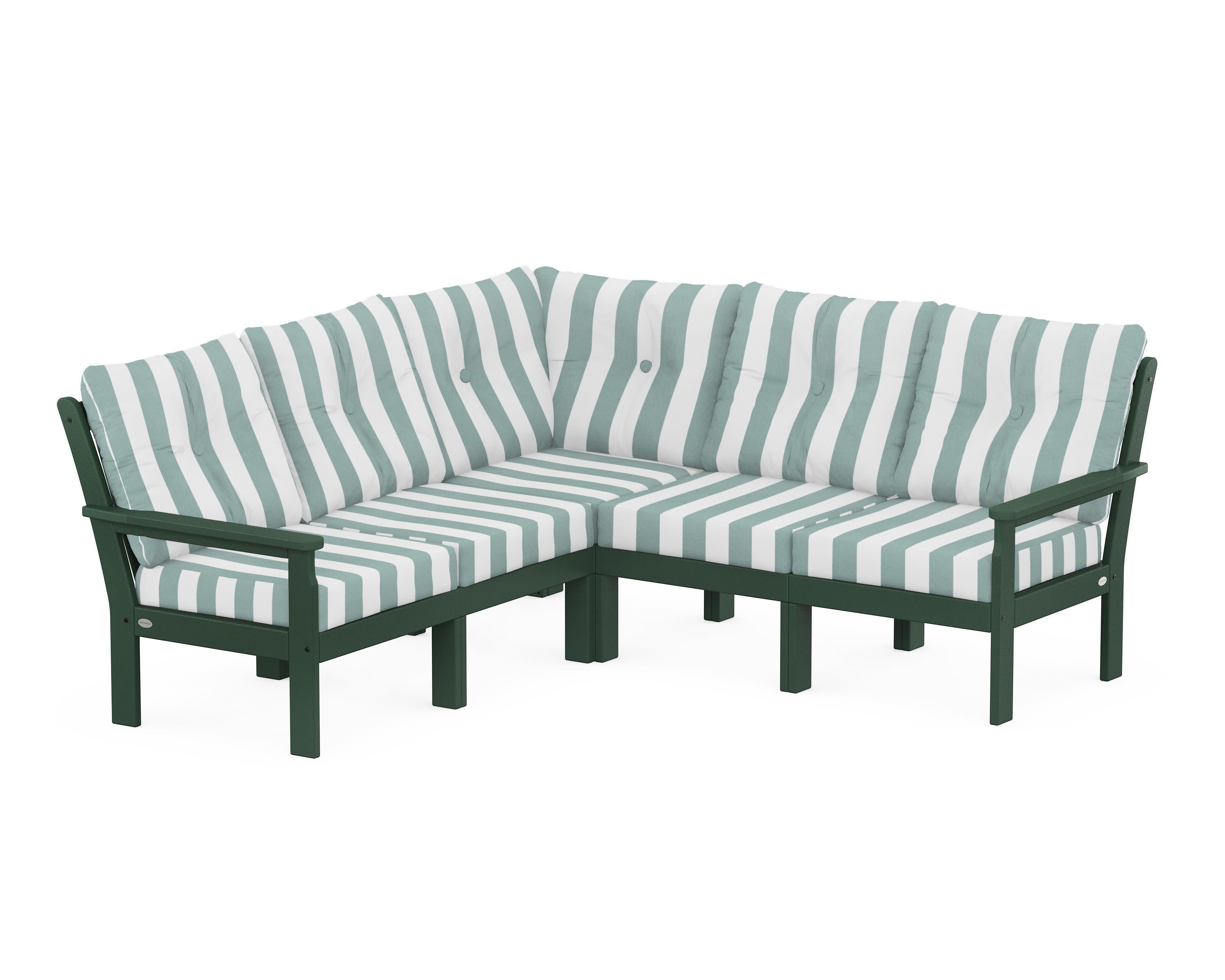 Vineyard 5-Piece Sectional in Green / Cabana Stripe Glacier Spa
