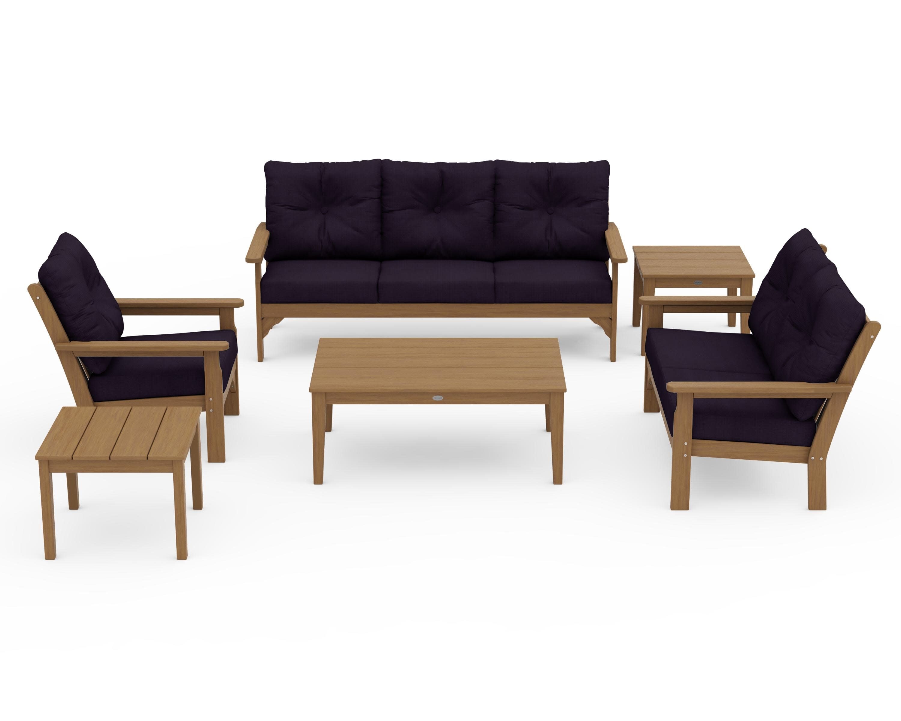 Vineyard 6-Piece Deep Seating Set in Natural / Navy Linen