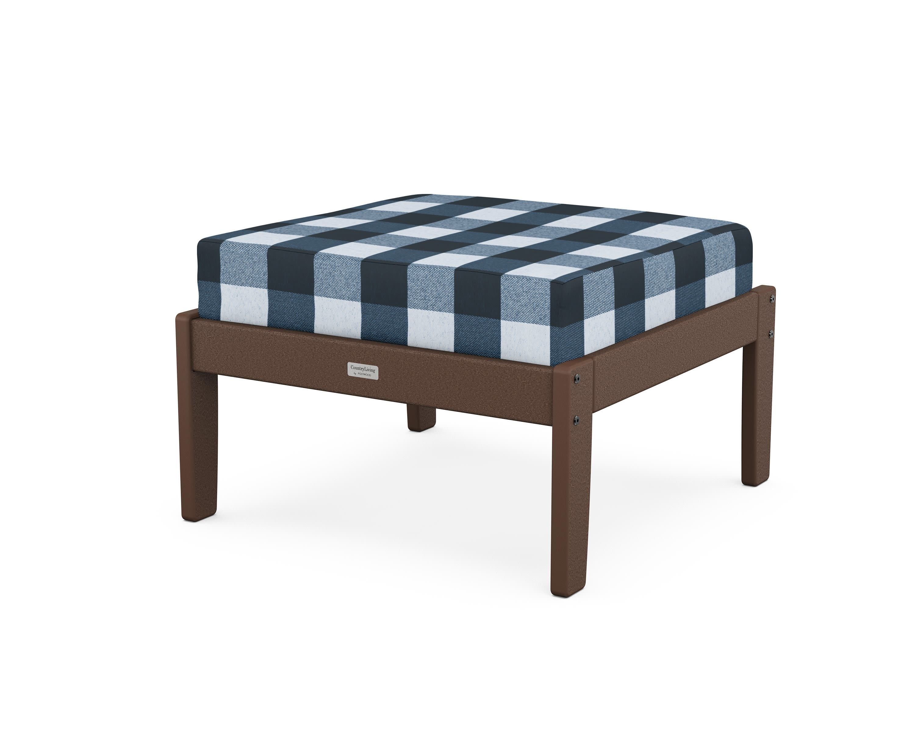 Cottage Deep Seating Ottoman in Mahogany / Buffalo Plaid Marine Indigo