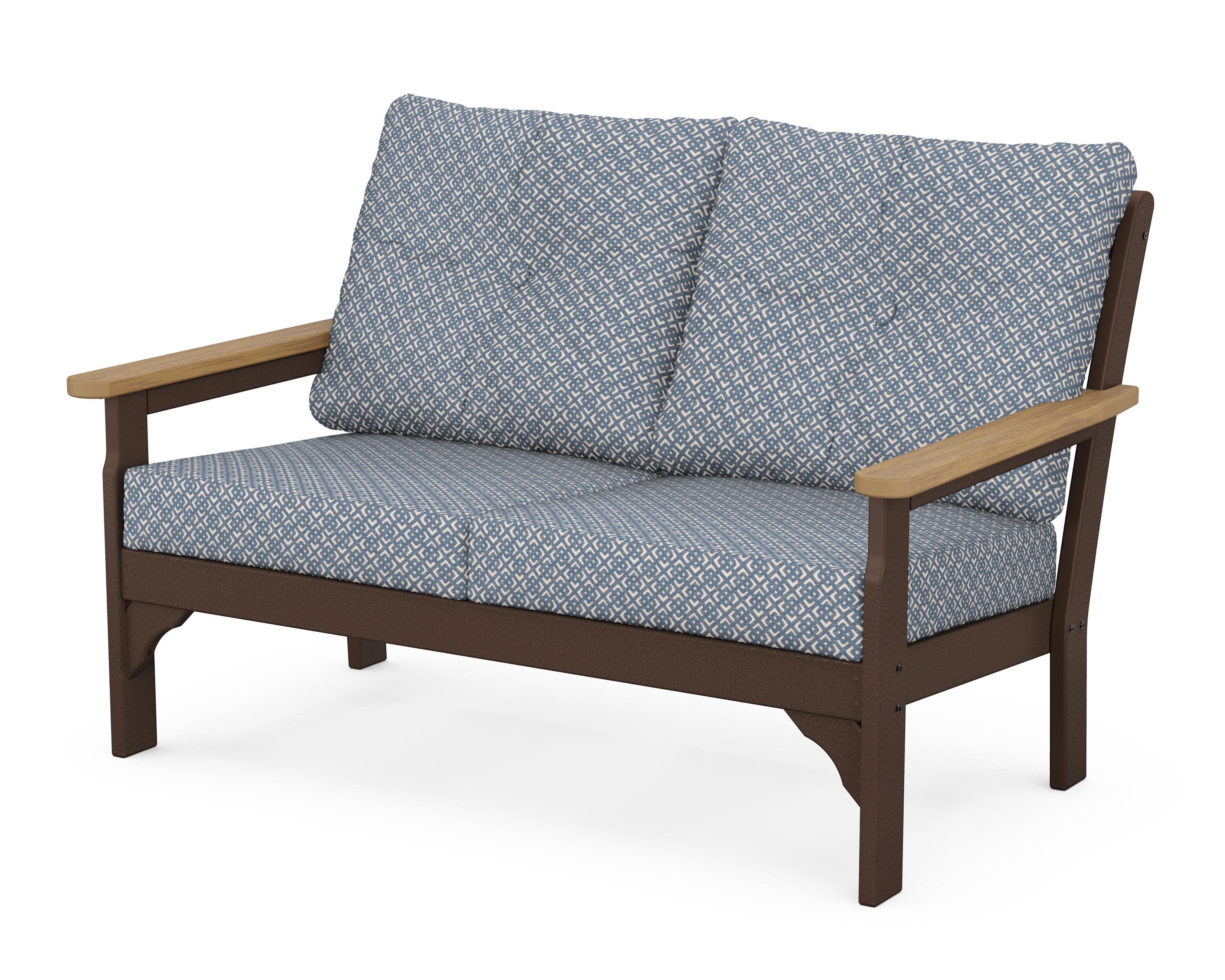 Vineyard Deep Seating Loveseat in Mahogany / Natural / Hopscotch