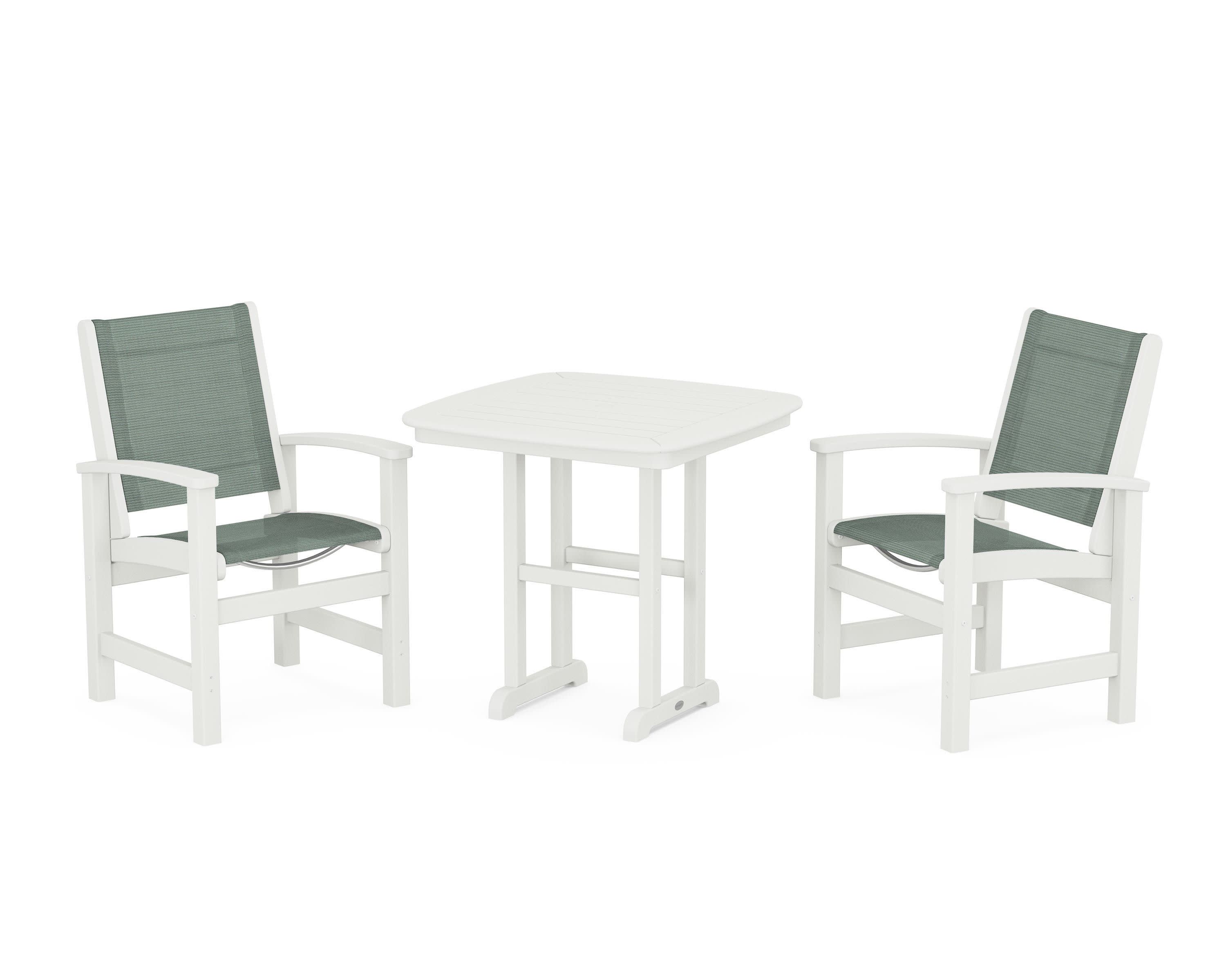 Coastal 3-Piece Dining Set in Vintage White / Dupioni Sea Mist Sling