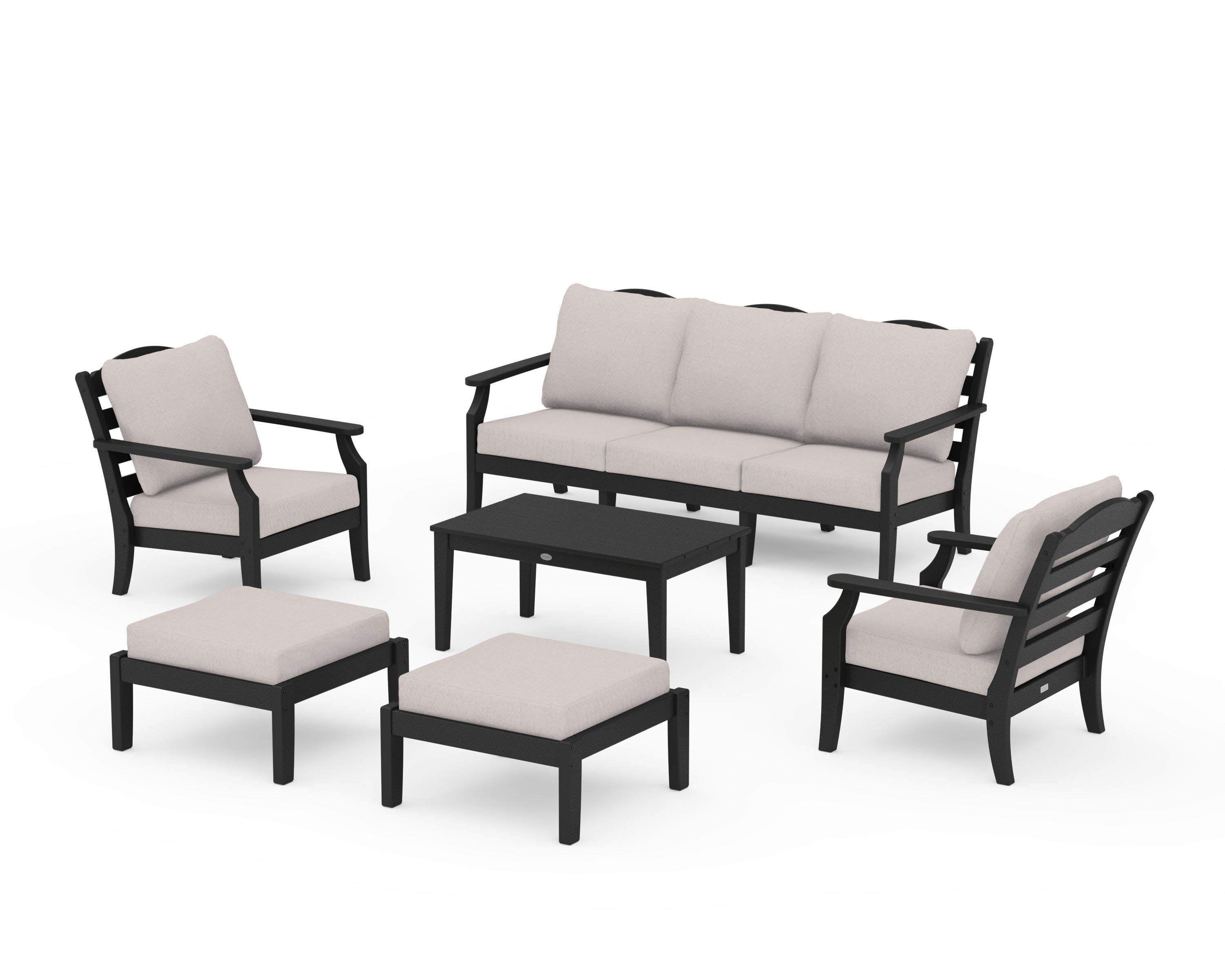 Savannah 6-Piece Lounge Sofa Set in Black / Dune Burlap