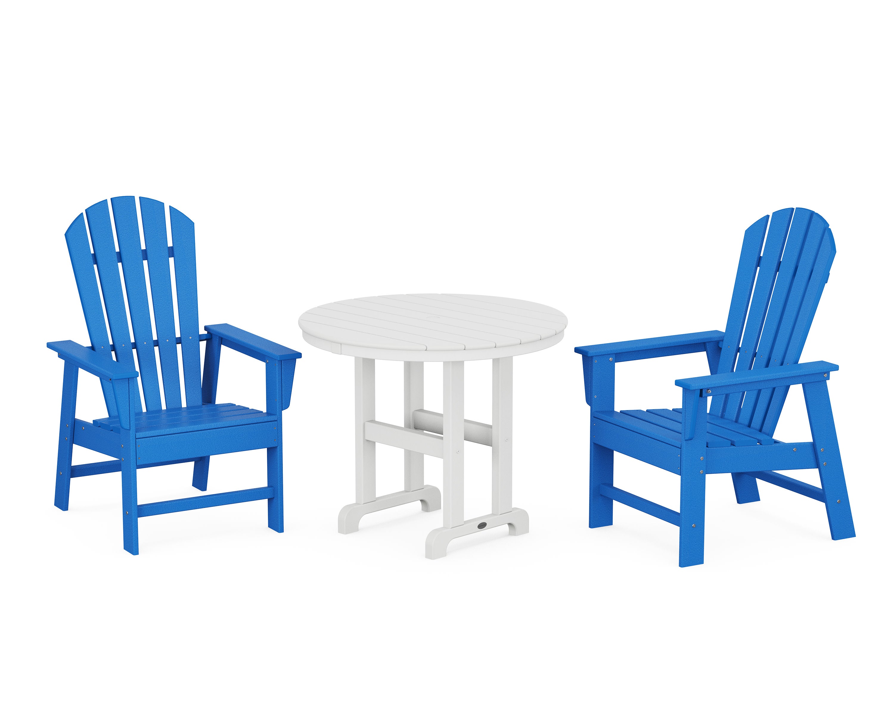 South Beach 3-Piece Round Farmhouse Dining Set in Pacific Blue / White