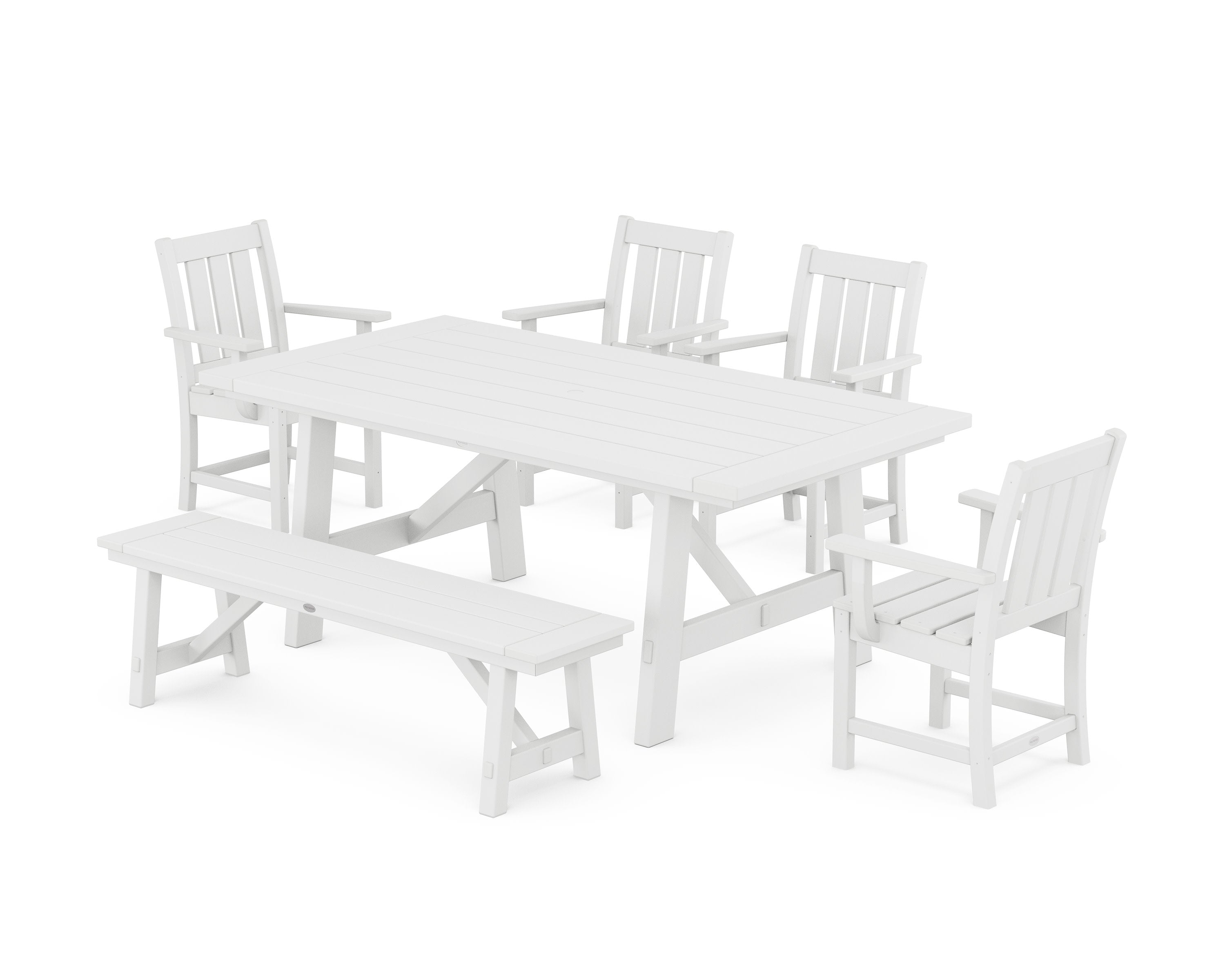 Oxford 6-Piece Rustic Farmhouse Dining Set with Bench in White