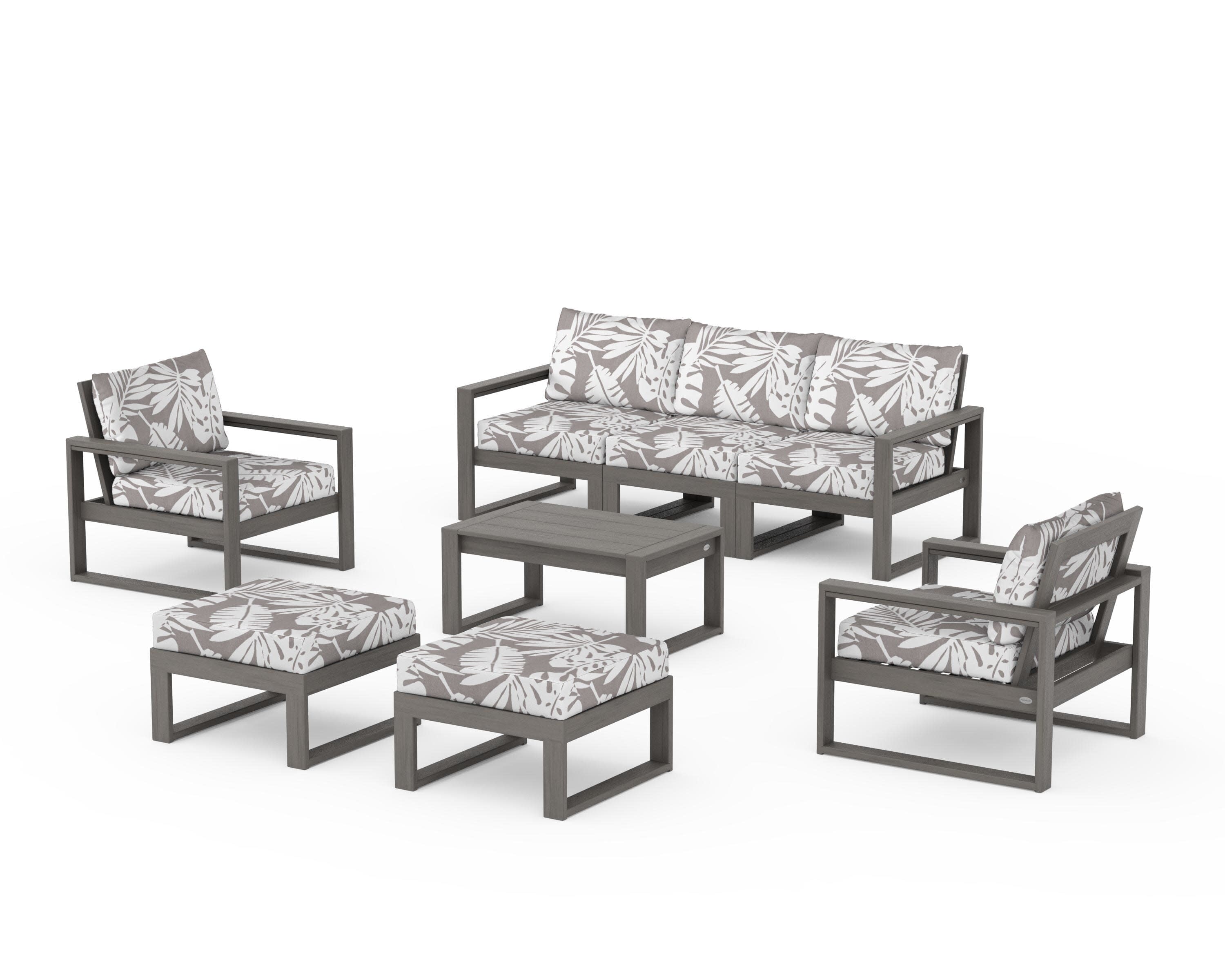 EDGE Sectional 8-Piece Lounge Sofa Set in Driftwood / Leaf Grey Mist