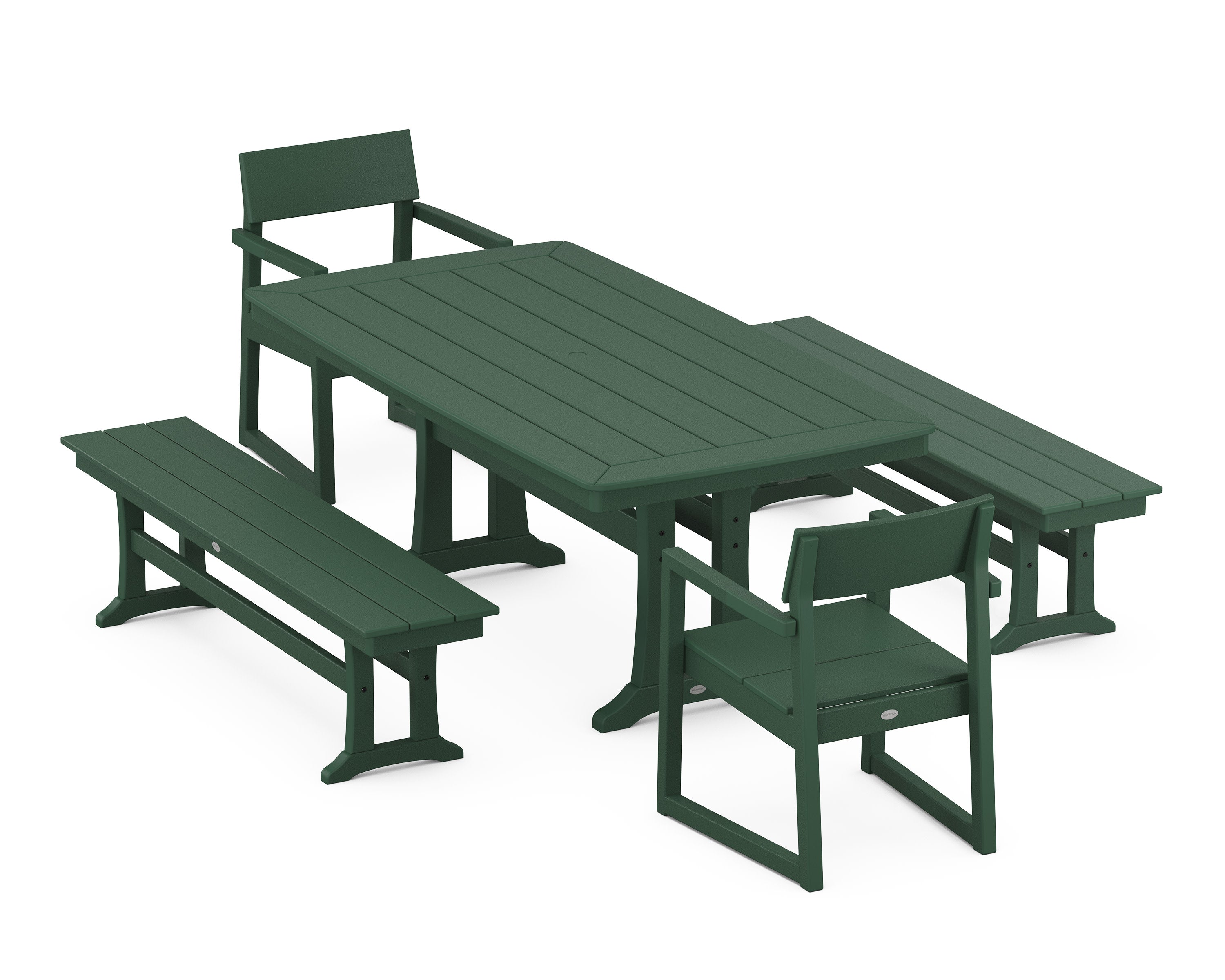 EDGE 5-Piece Dining Set with Trestle Legs in Green