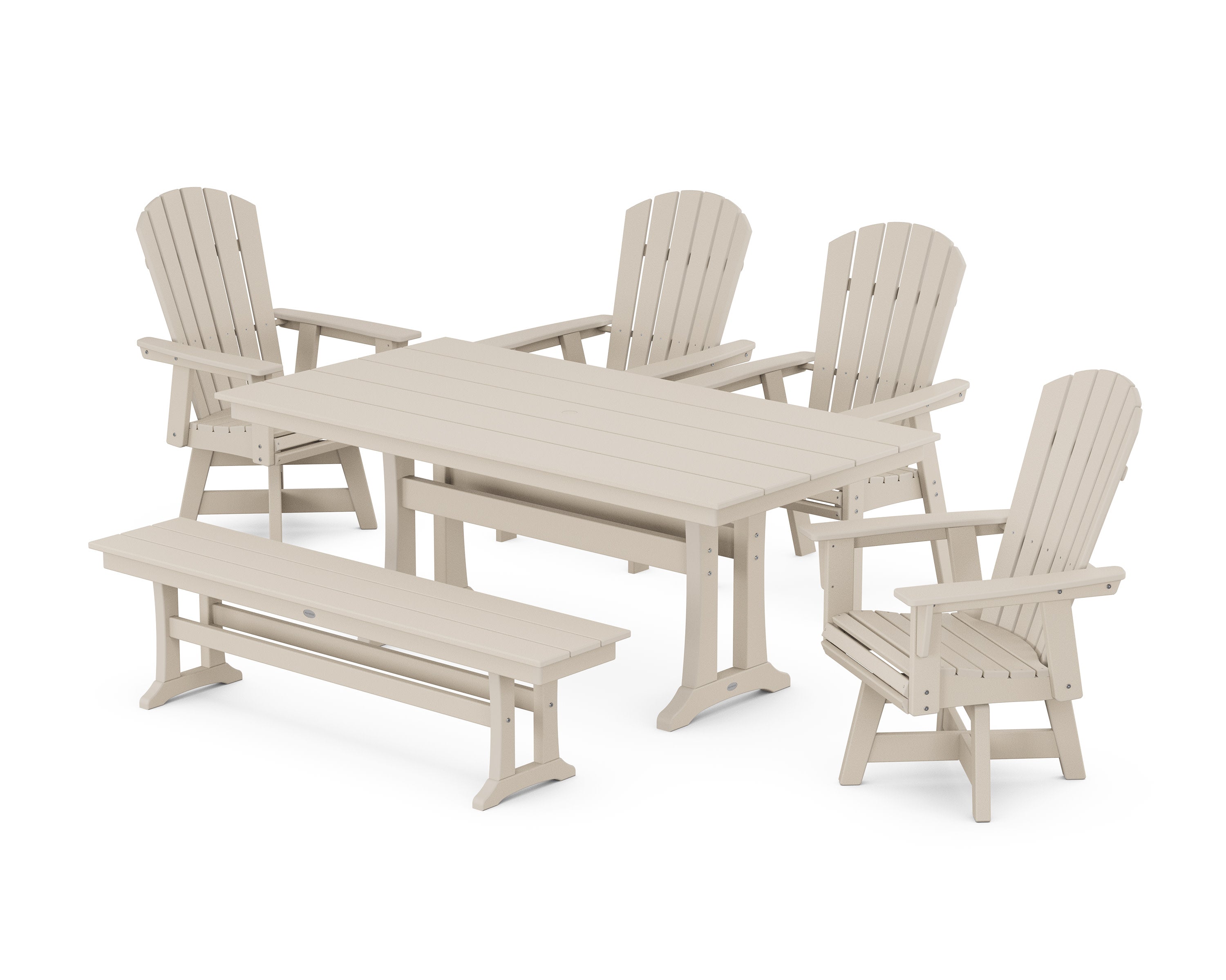 Nautical Adirondack Swivel 6-Piece Farmhouse Dining Set With Trestle Legs in Sand