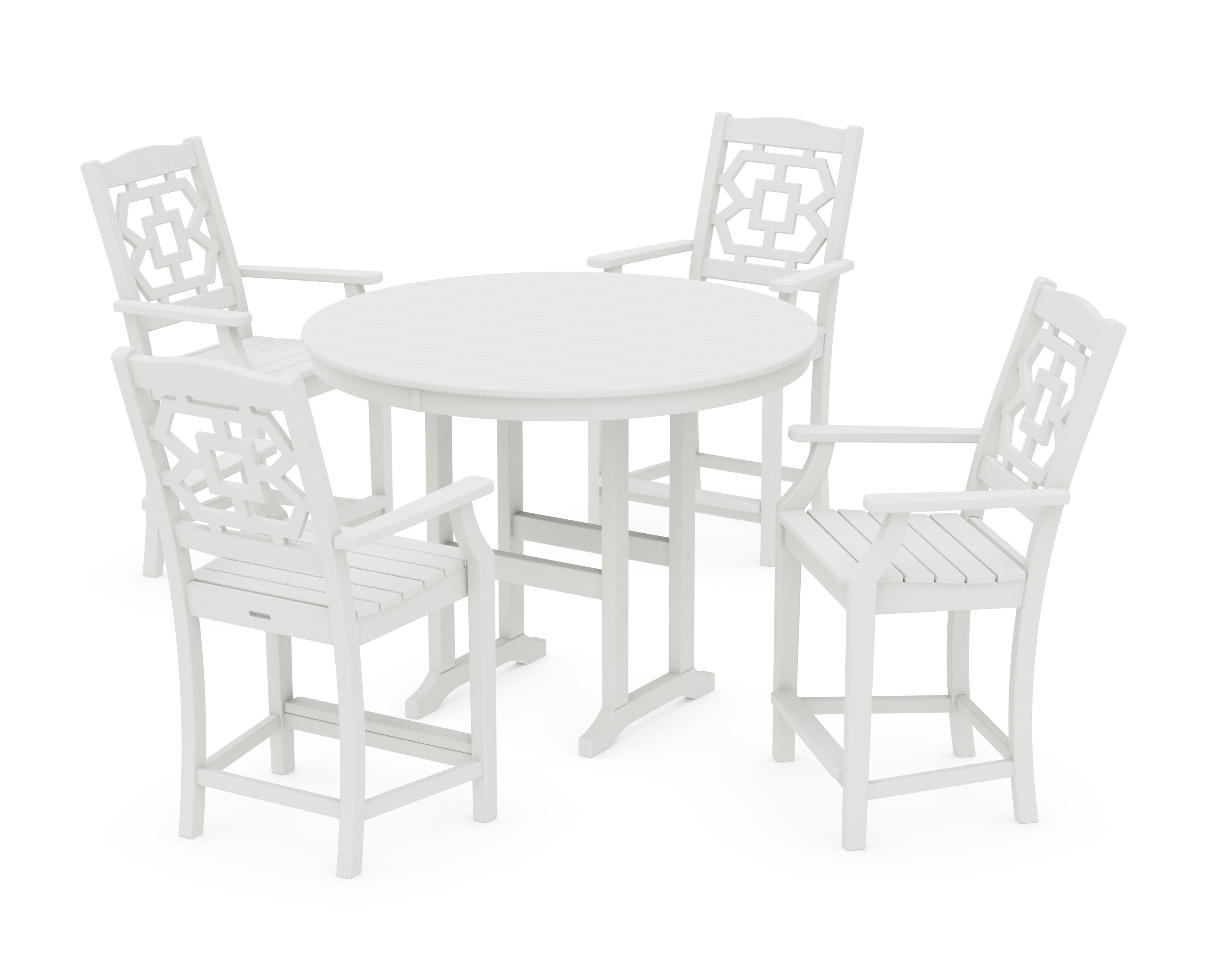 Chinoiserie 5-Piece Round Farmhouse Counter Set in Vintage White