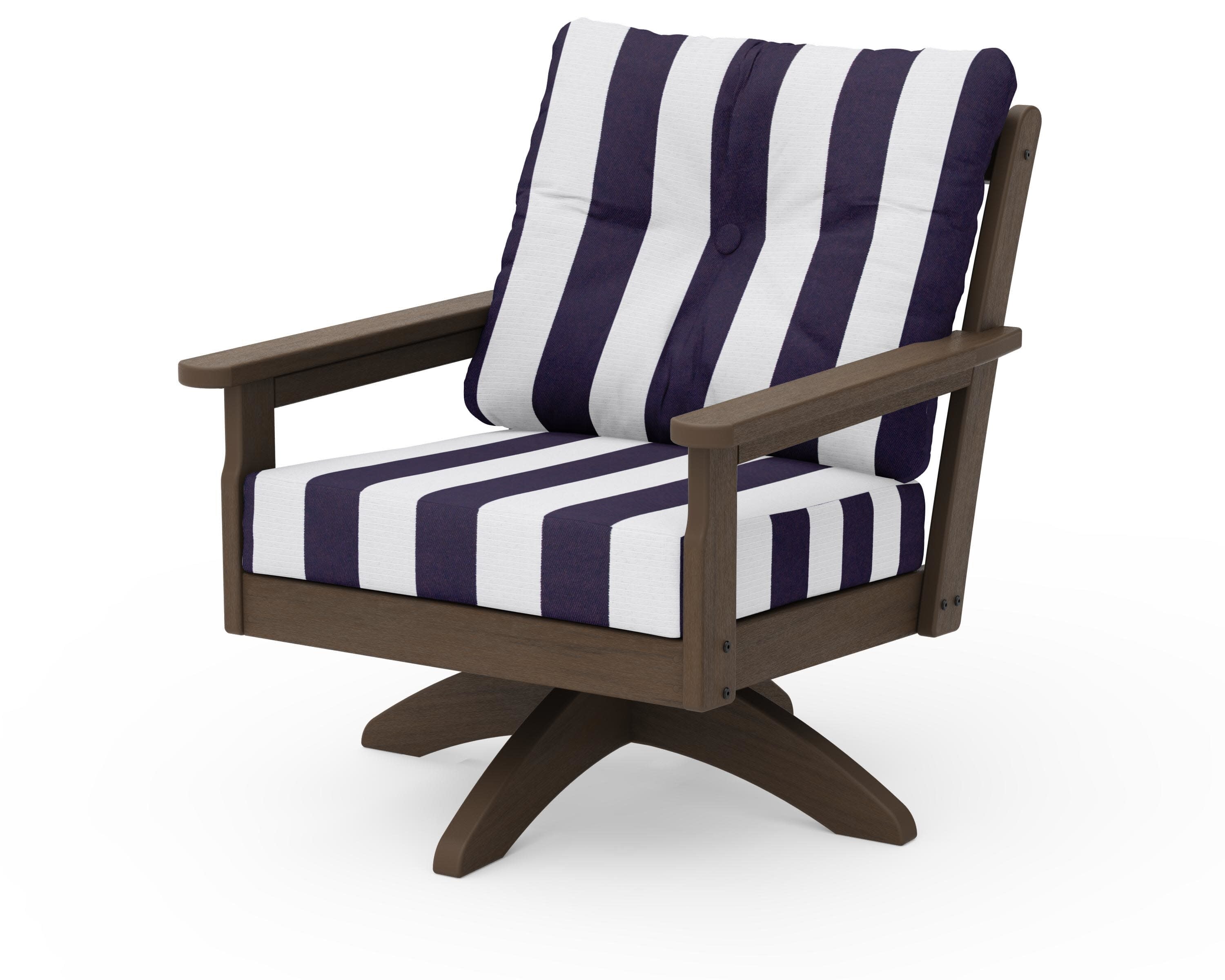 Vineyard Deep Seating Swivel Chair in Kona / Cabana Stripe Navy