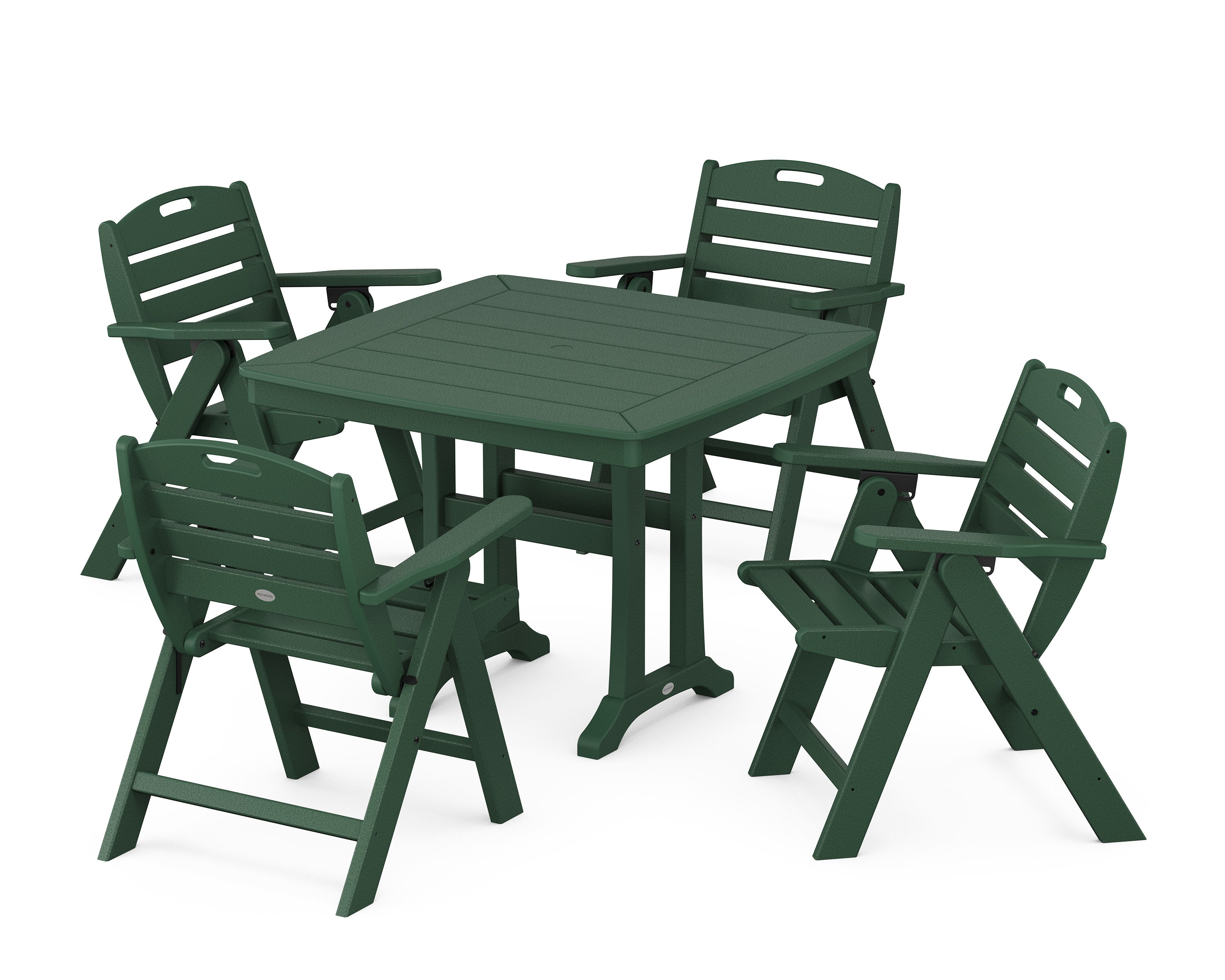 Nautical Folding Lowback Chair 5-Piece Dining Set with Trestle Legs in Green