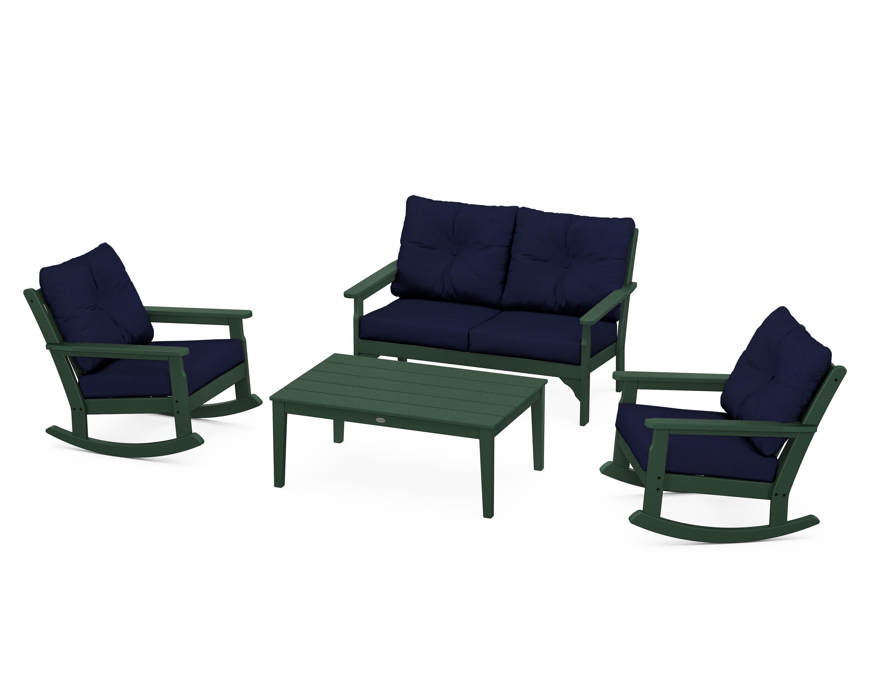 Vineyard 4-Piece Deep Seating Rocking Chair Set in Green / Navy