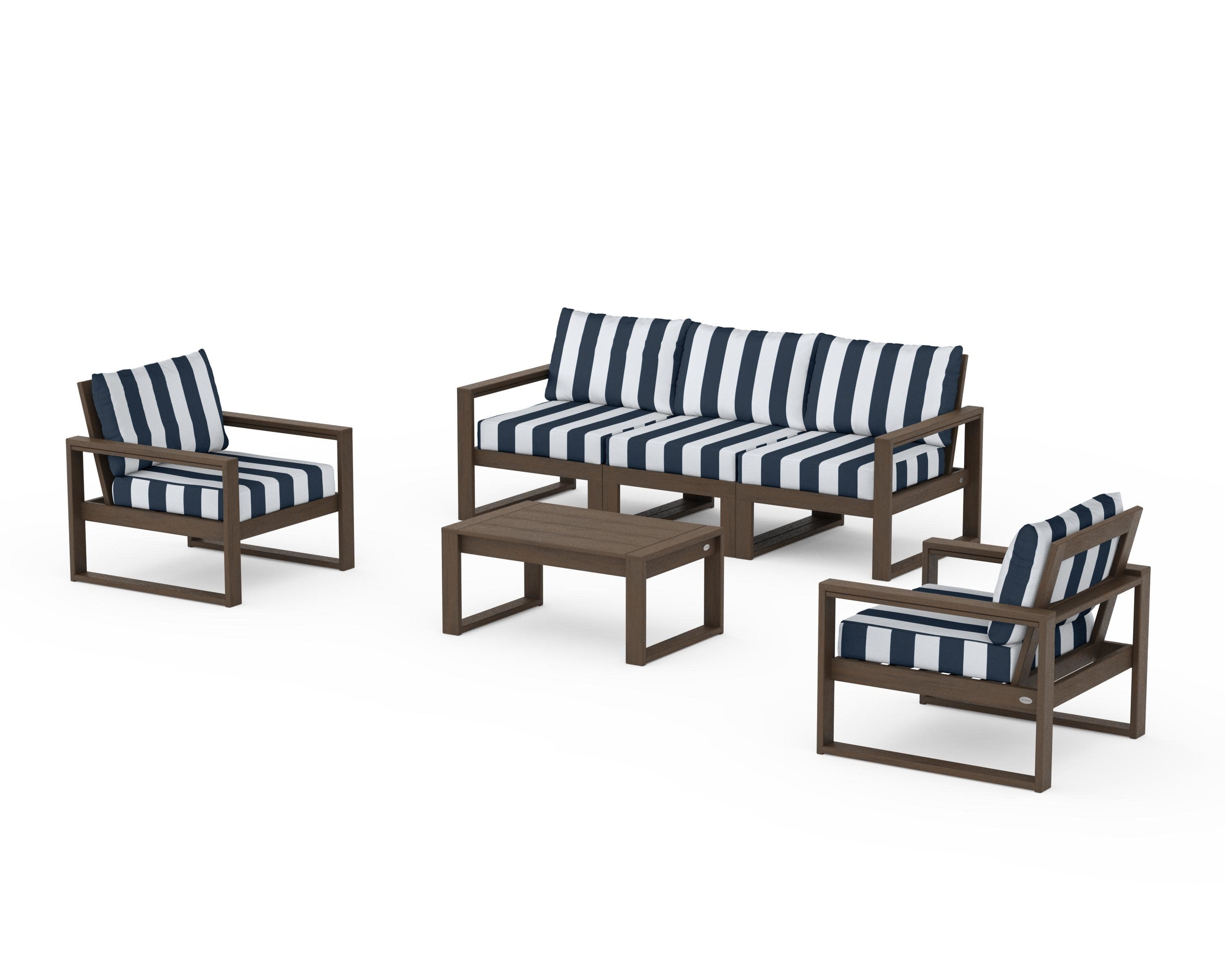 EDGE Sectional 4-Piece Deep Seating Set with Sofa in Kona / Cabana Stripe Marine Indigo