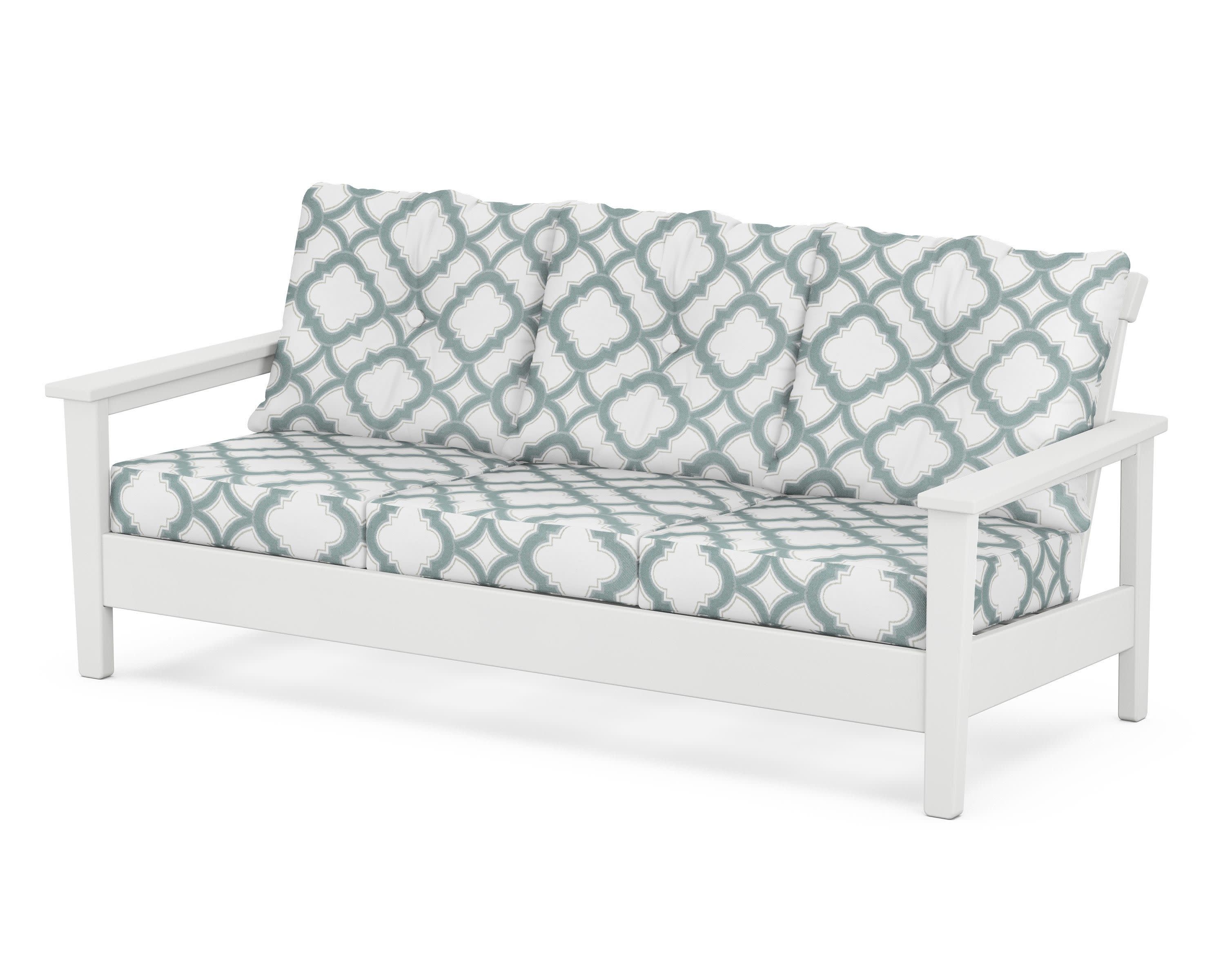 Prescott Deep Seating Sofa in White / Trellis Glacier Spa