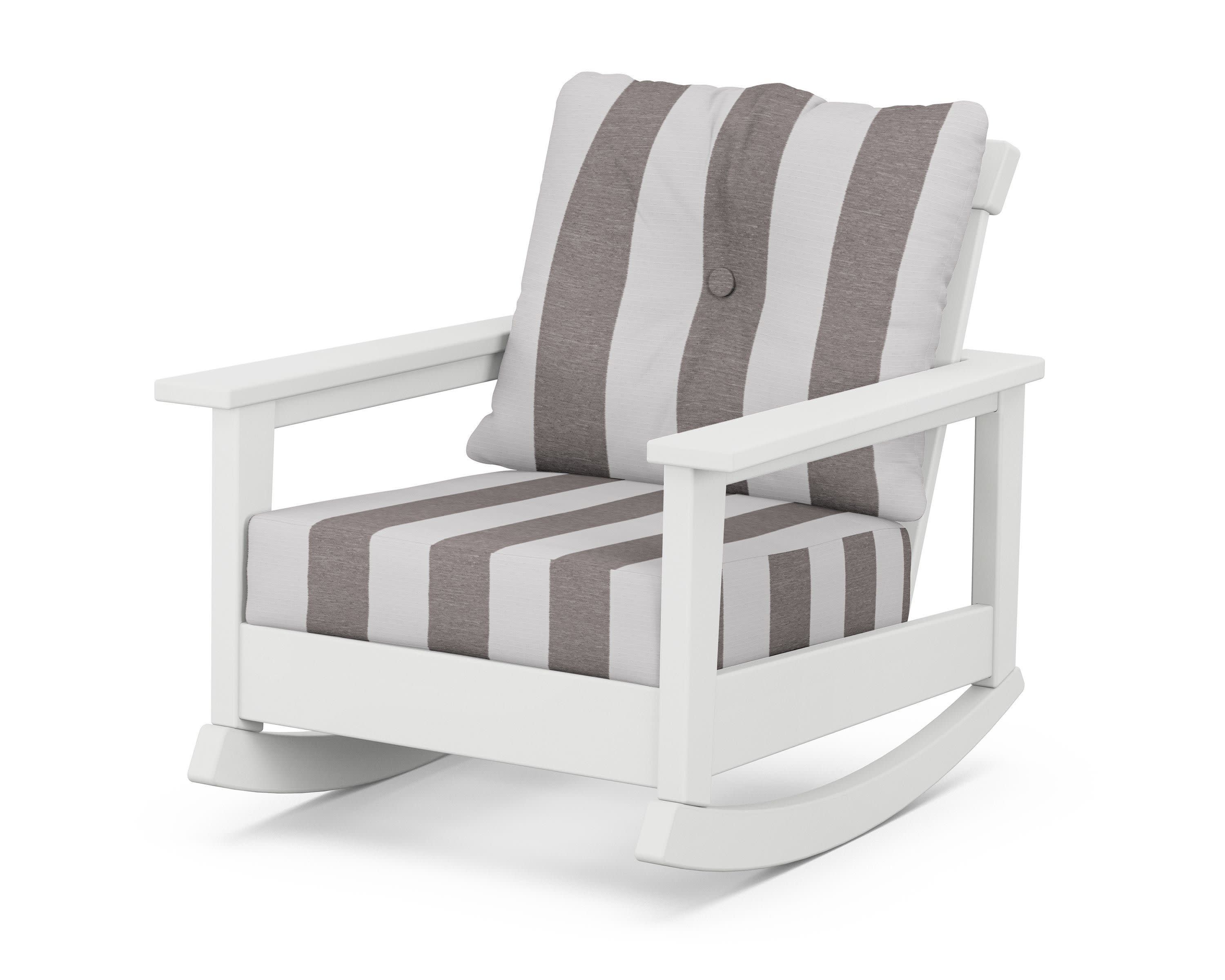 Prescott Deep Seating Rocking Chair in White / Cabana Stripe Grey Mist