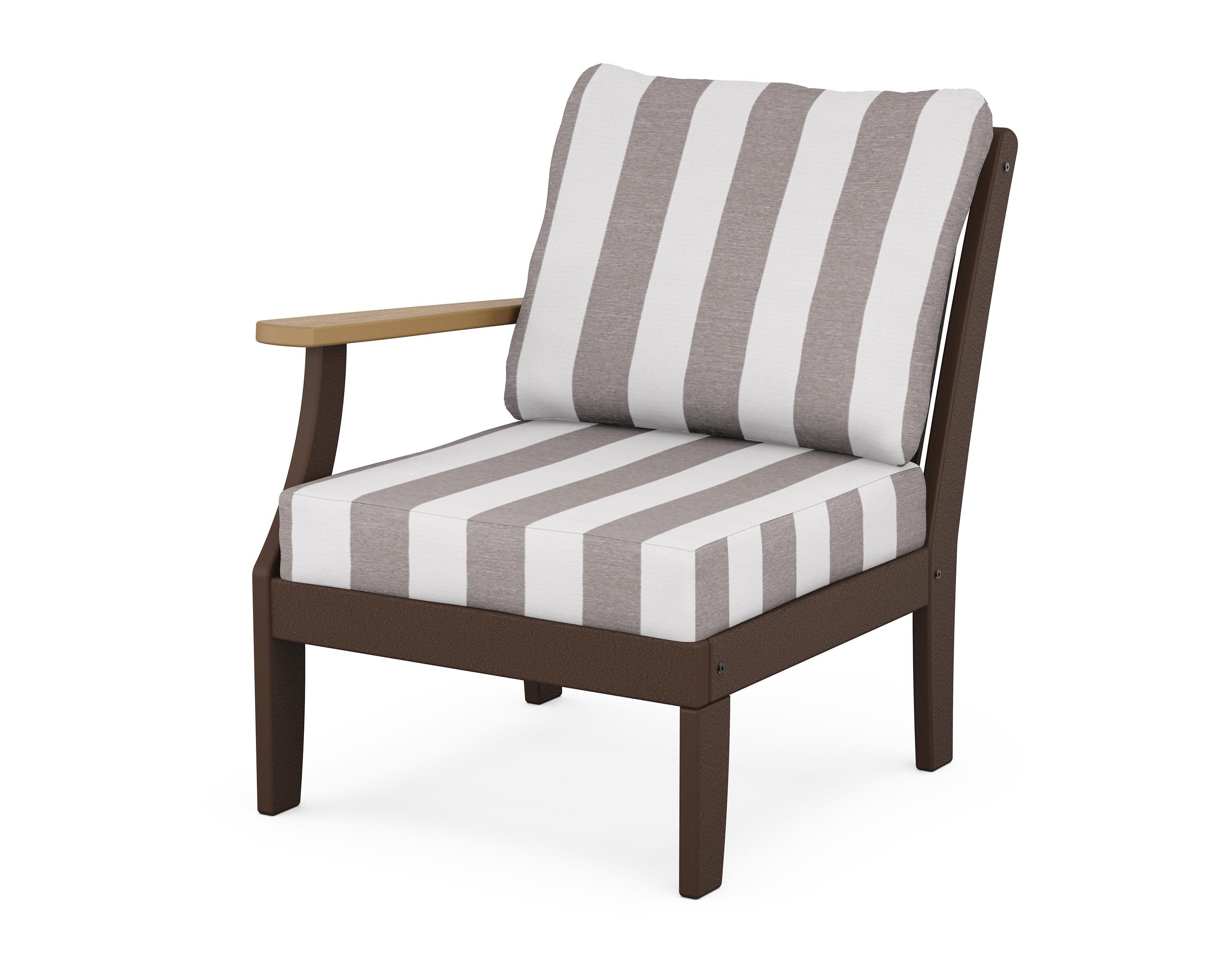 Braxton Modular Left Arm Chair in Mahogany / Natural / Cabana Stripe Grey Mist